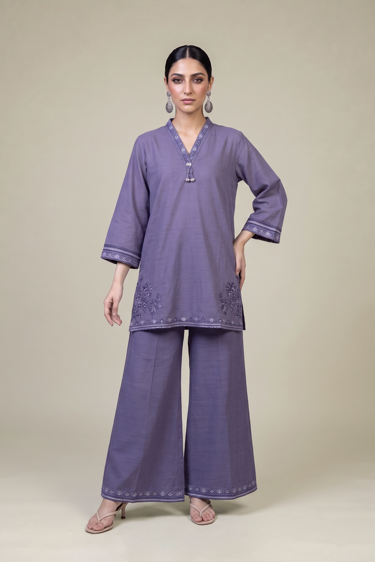 Embroidered Light Khaddar Solid Khaddar Pants - 1-26-457-A-A2-VG