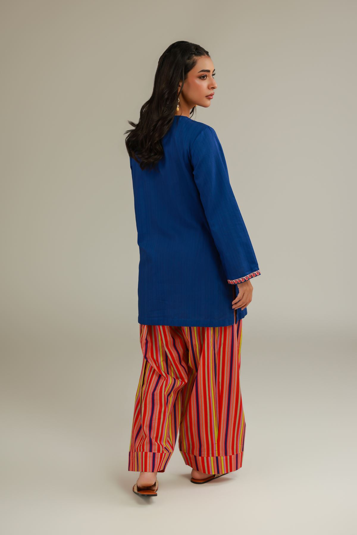 Embroidered Cotton Dobby Solid Blue Kurta - 1-26-137-A-B-VG