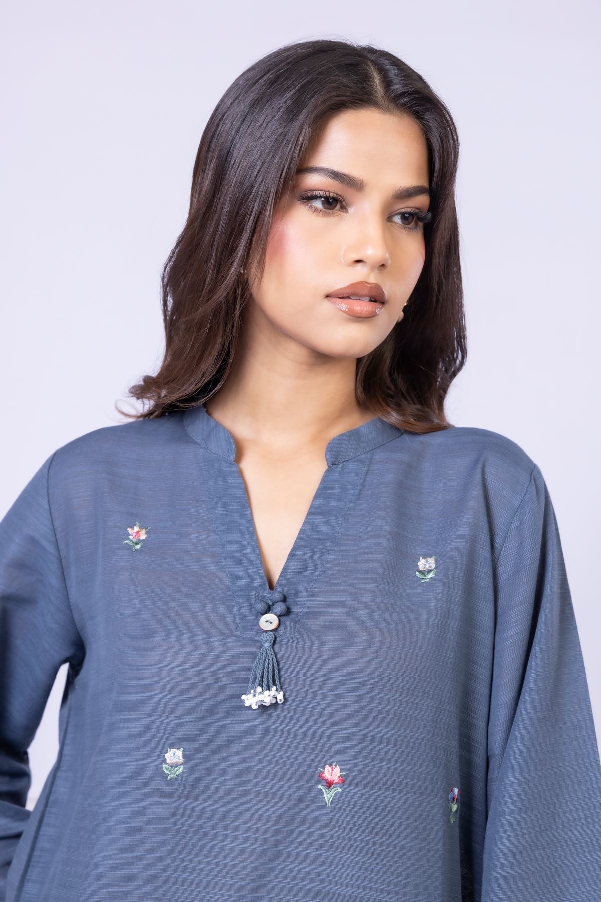 Embroidered Textured Cotton Kurta - 25-09-10E4-05TB-VG