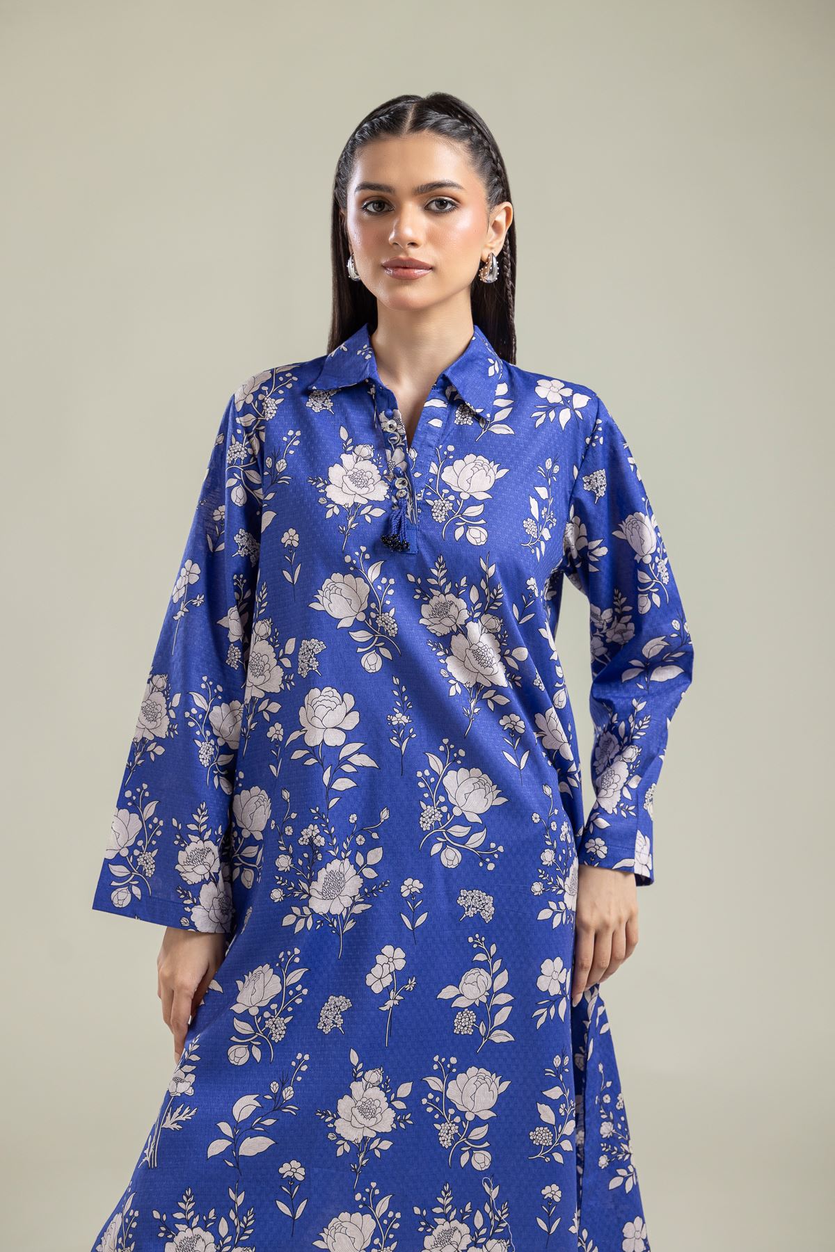 Printed Cotton Dobby Floral Blue Kurta - 1-26-204-A-B2-VG