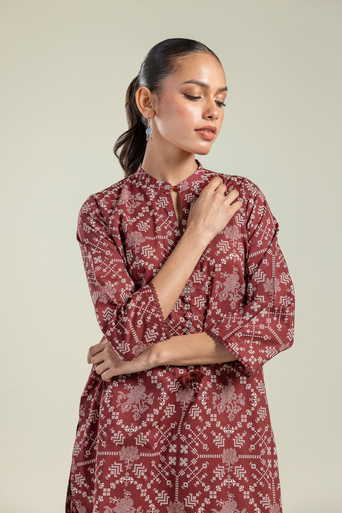 Printed Cambric Short Cambric Kurta - 1-26-208-A-H2-VG