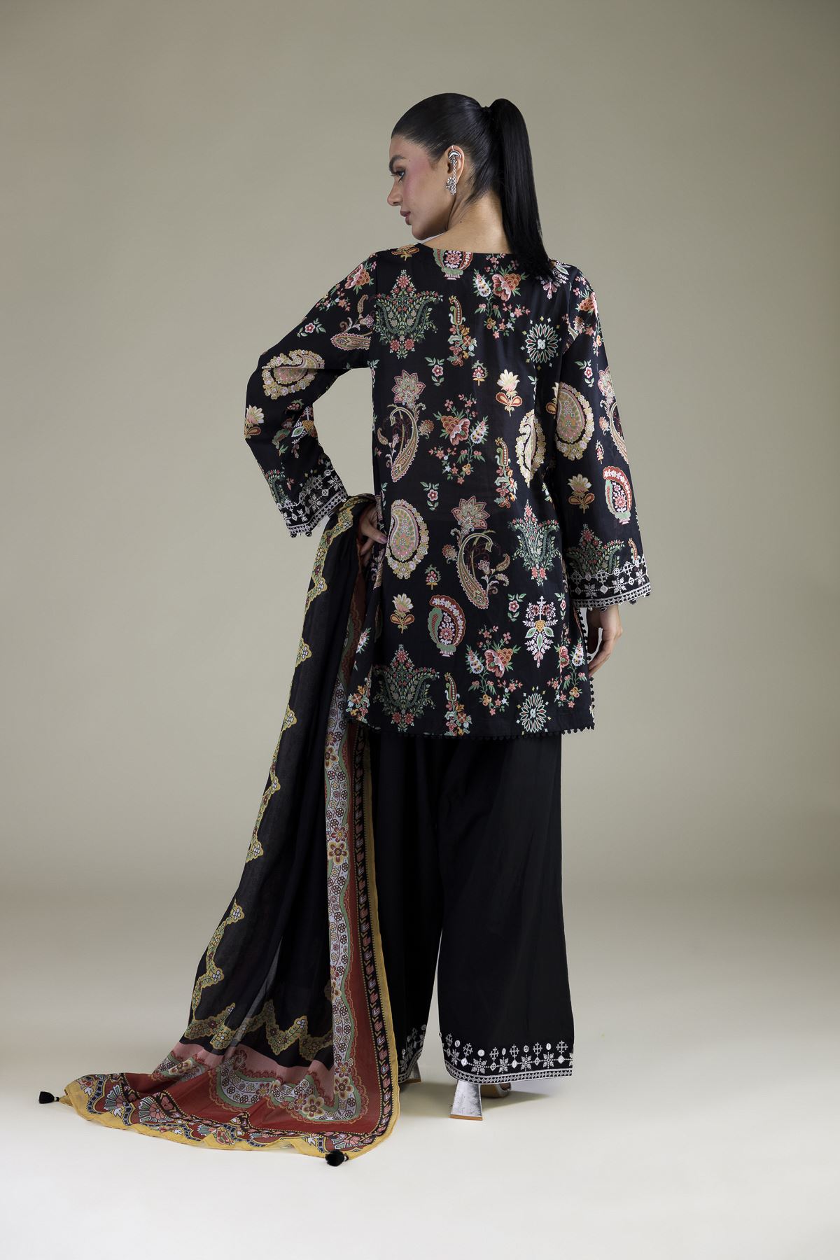 Embroidered Cambric Black Tailored Set - R-1-26-113-B-D-VG