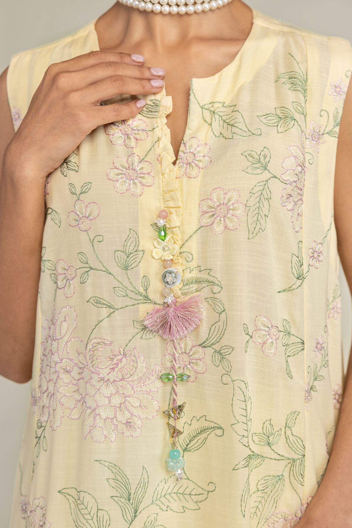 Embroidered Raw Silk Yellow Sleeveless Kurta - 2-26-306-A-D1-VG