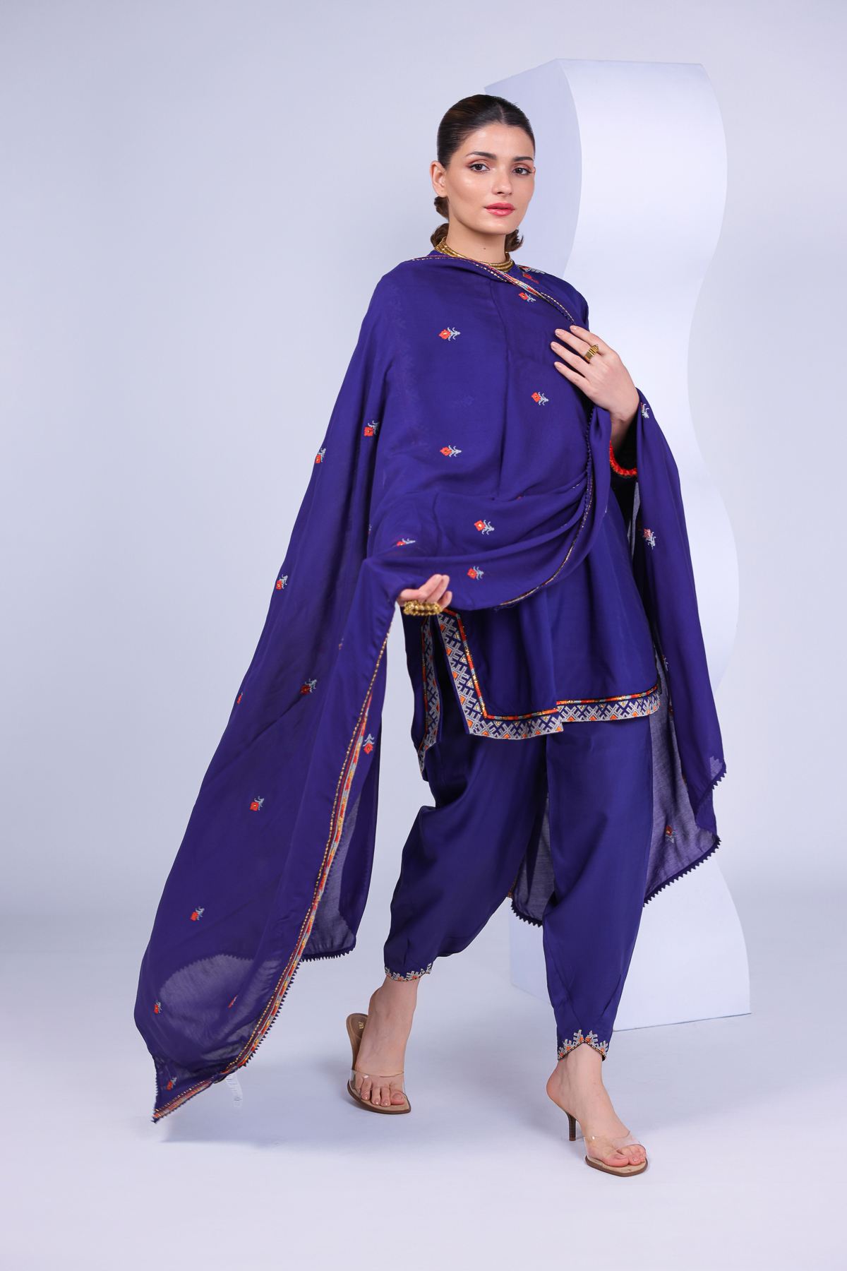 Embroidered Russian Raw Silk Shalwar - SB25043A-VG