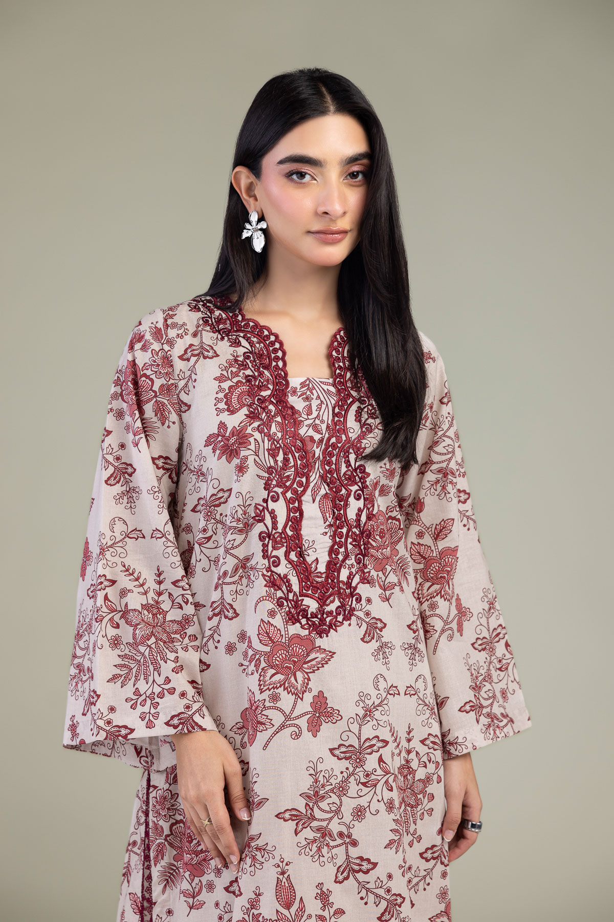 Embroidered Cambric Pink Floral Kurta - 8-26-303-A-C1-VG