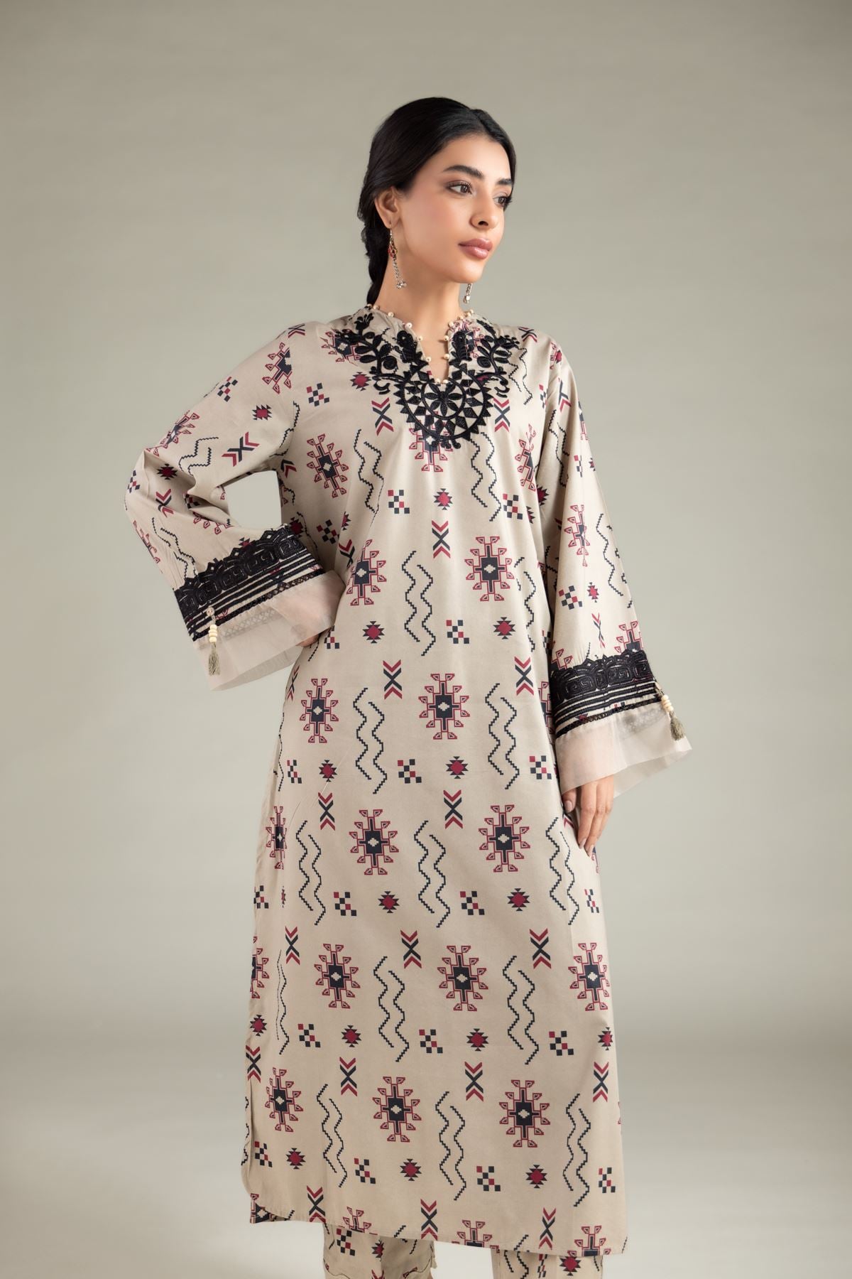Embroidered Cotton Viscose Kurta - T-A33-26-107FB-VG