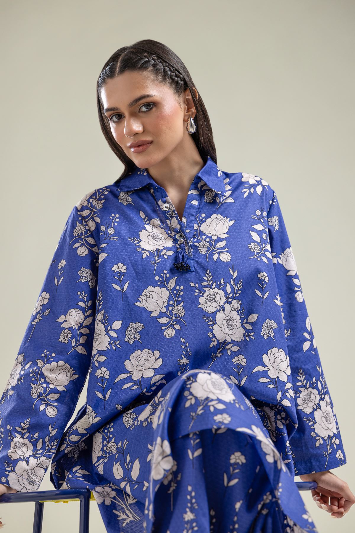 Printed Cotton Dobby Floral Blue Kurta - 1-26-204-A-B2-VG