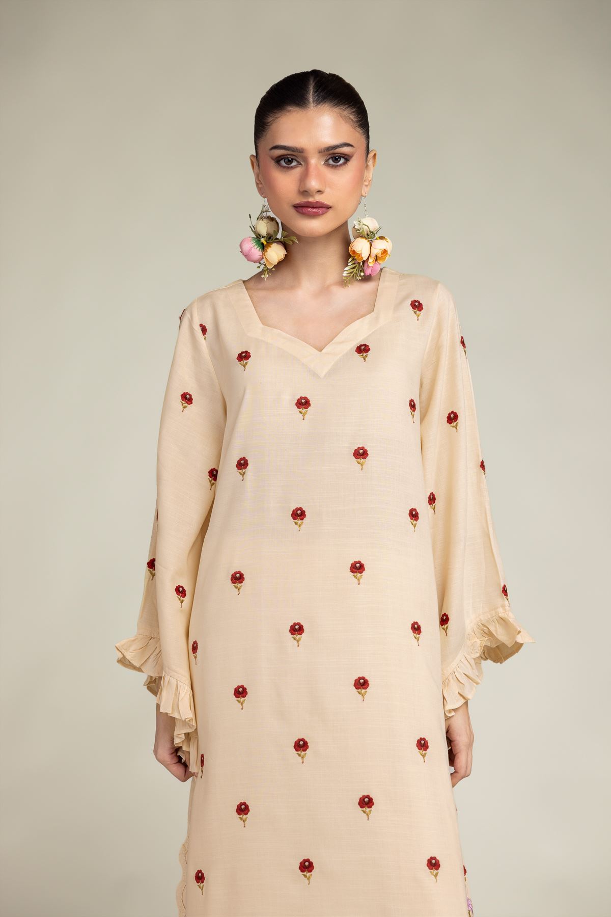 Embroidered Raw Silk Floral Silk Kurta - T-A33-26-210FJ1-VG