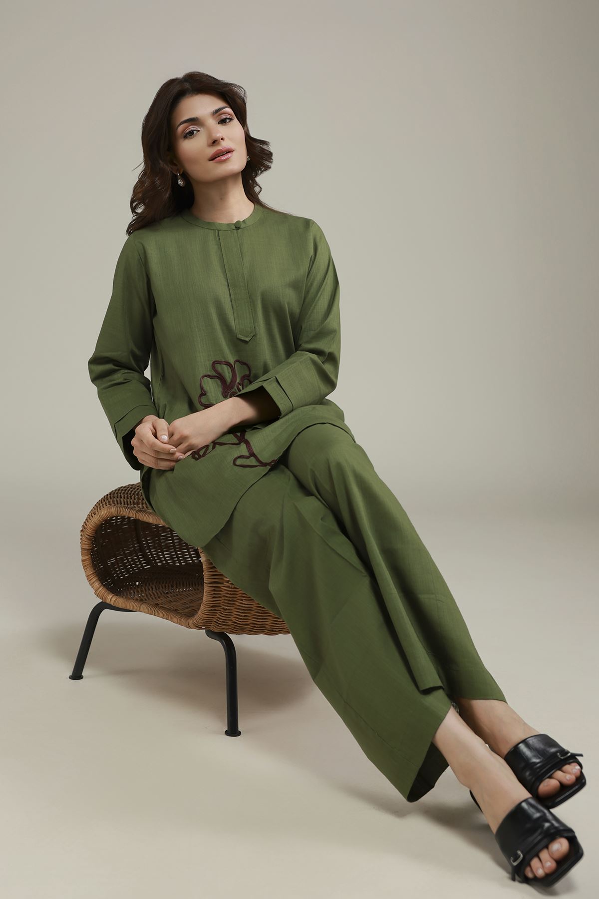 Embroidered Heavy Textured Cotton Short Floral Kurta - 25-10-11E6-07TA-VG