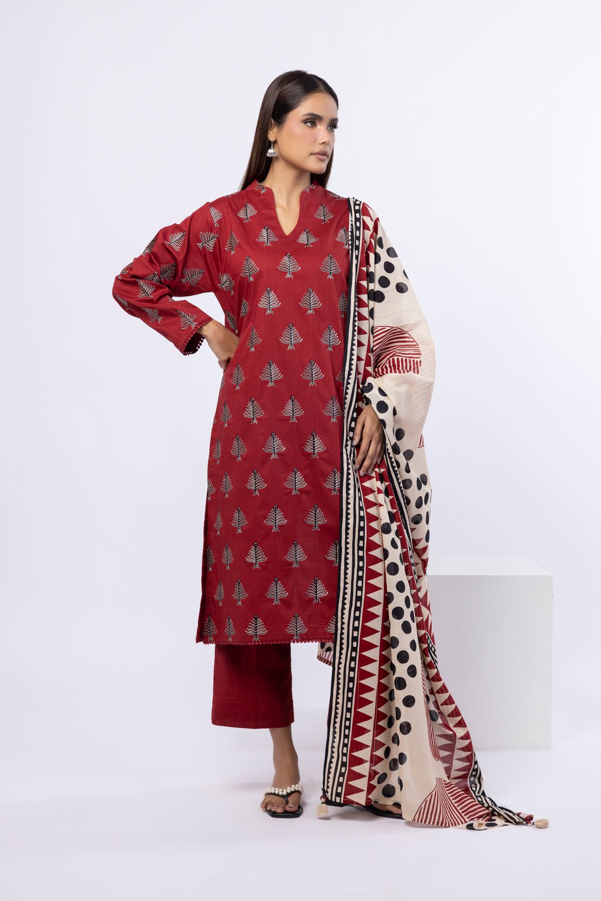 Embroidered Crosshatch Poplin Kurta - 25-07-7E8-11TA-VG