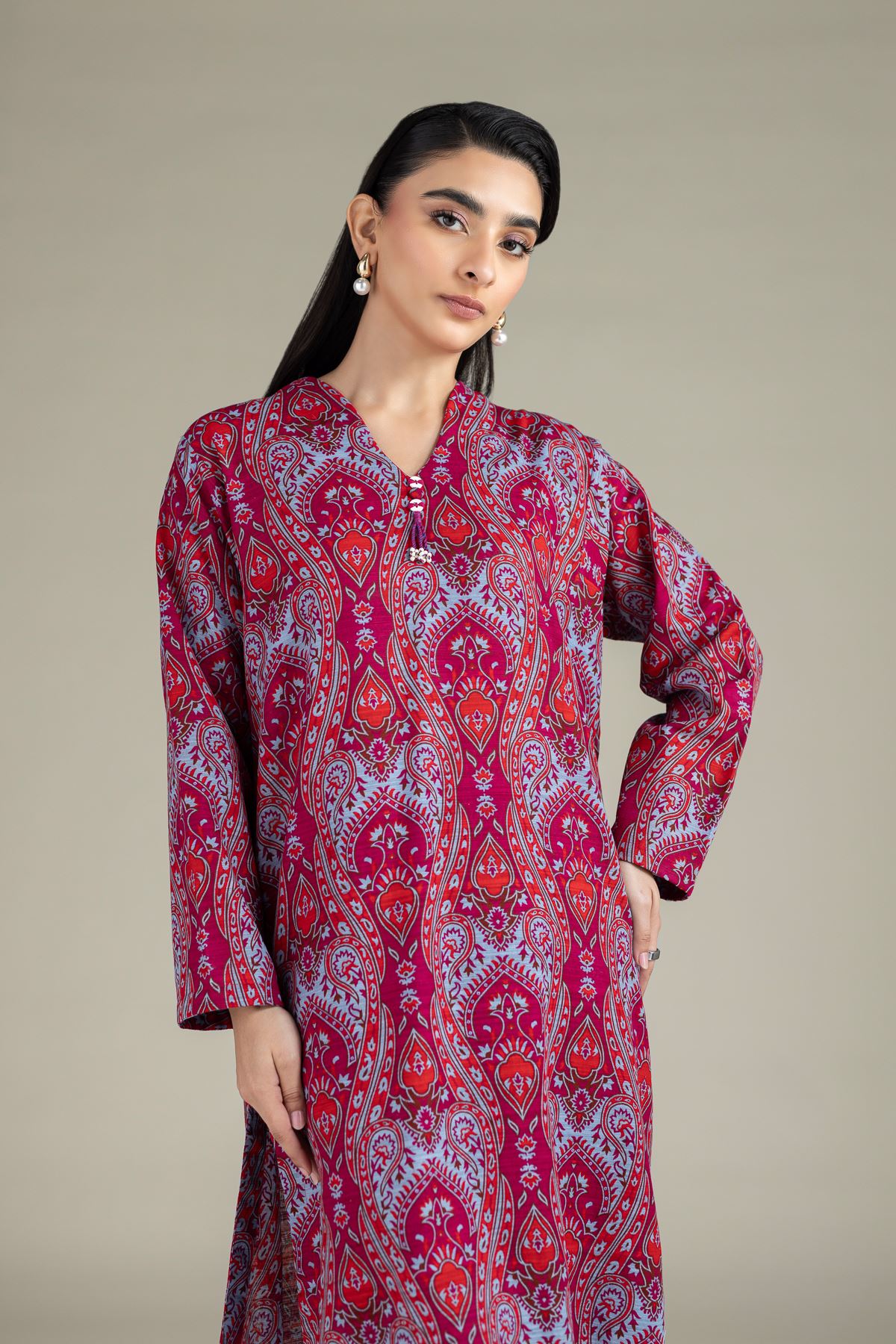 Printed Textured Cotton Kurta - 25-10-10S6-05TA-VG
