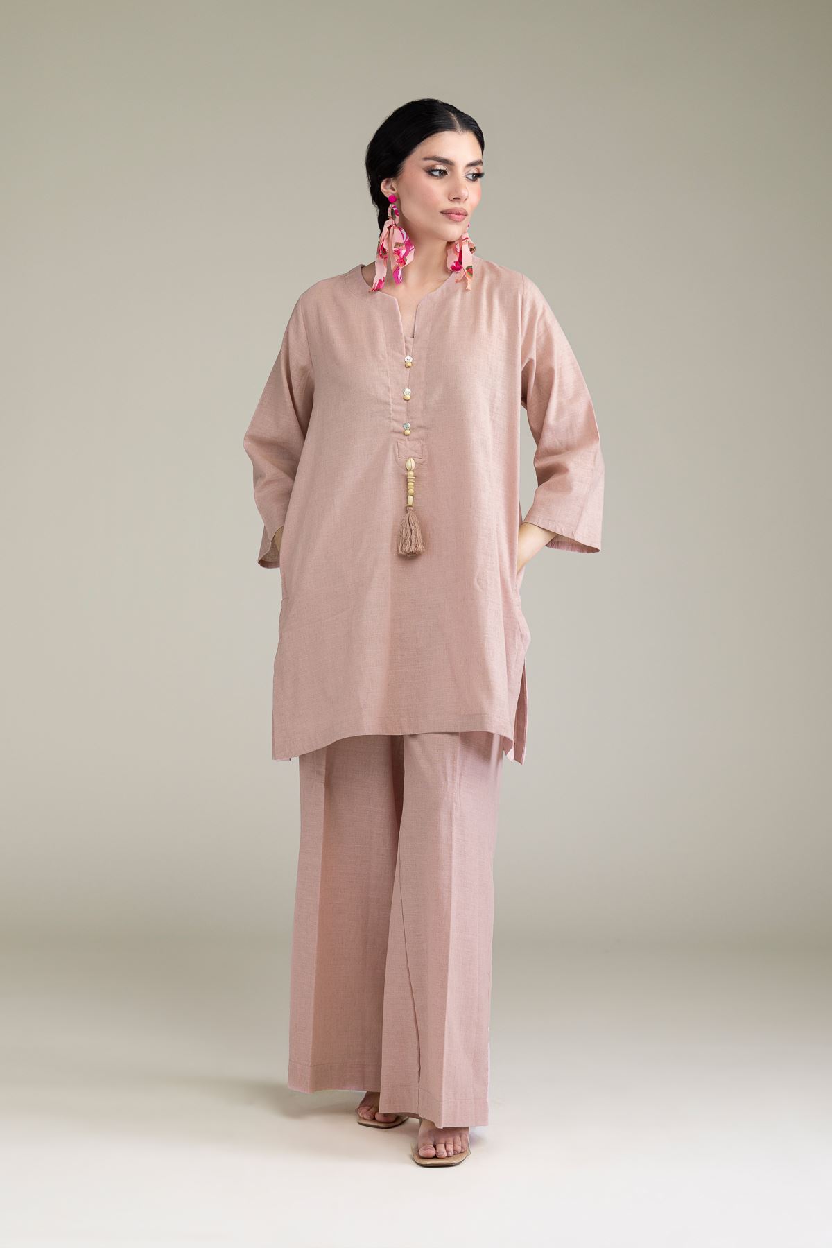 Dyed Blended Linen Solid Linen Kurta - 1-26-209-B-F1-VG