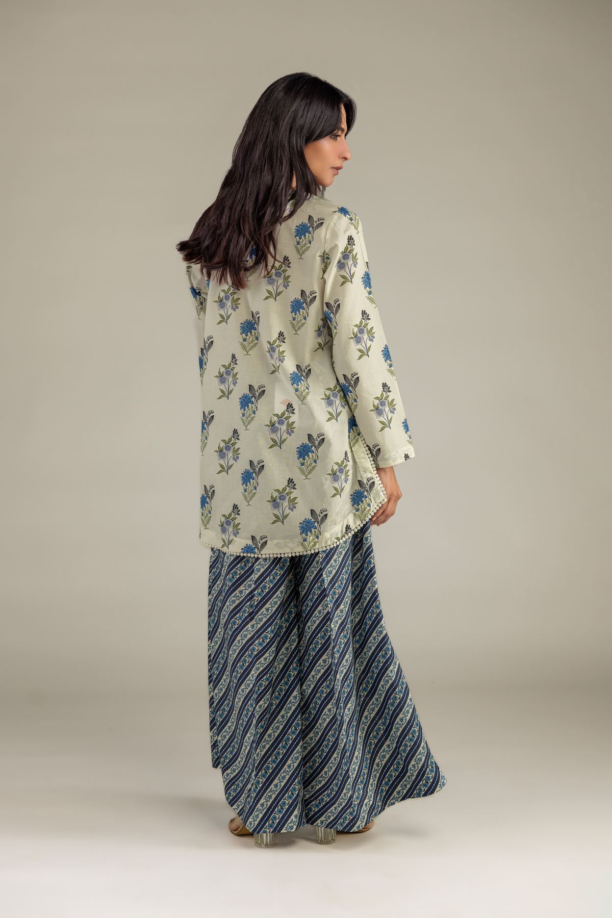 Printed Cambric Floral V-Neck Kurta - 12-26-301-A-E1-VG