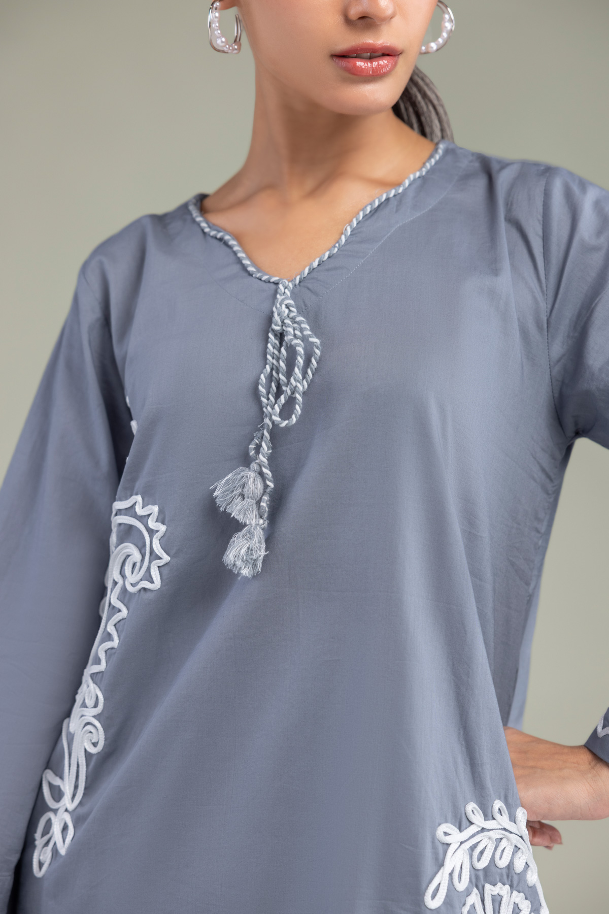Embroidered Cambric Gray Cambric Kurta - 1-26-102-A-F-VG