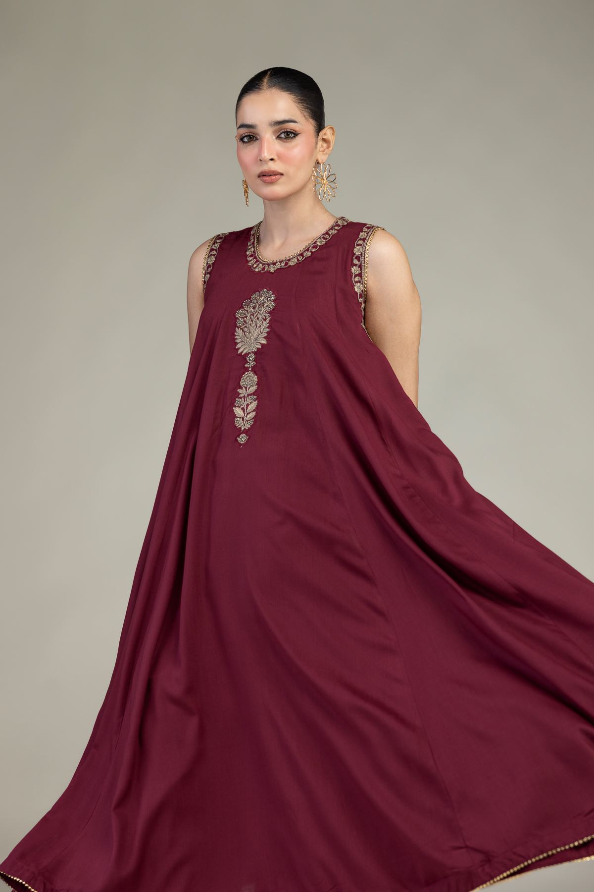 Embroidered Raw Silk Maroon Silk Kurta - 2-26-203-A-C1-VG