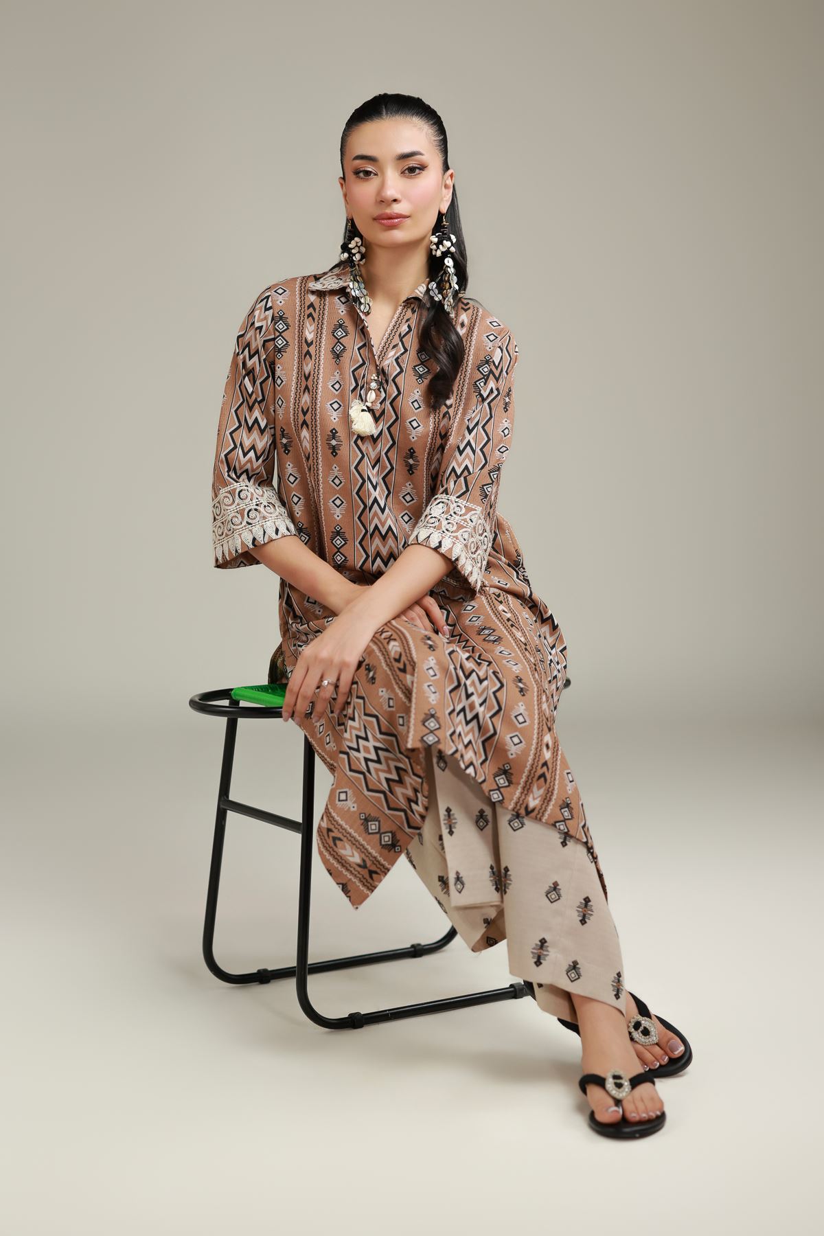 Embroidered Cotton Dobby Brown Cotton Kurta - T-A22-26-118FD2-VG