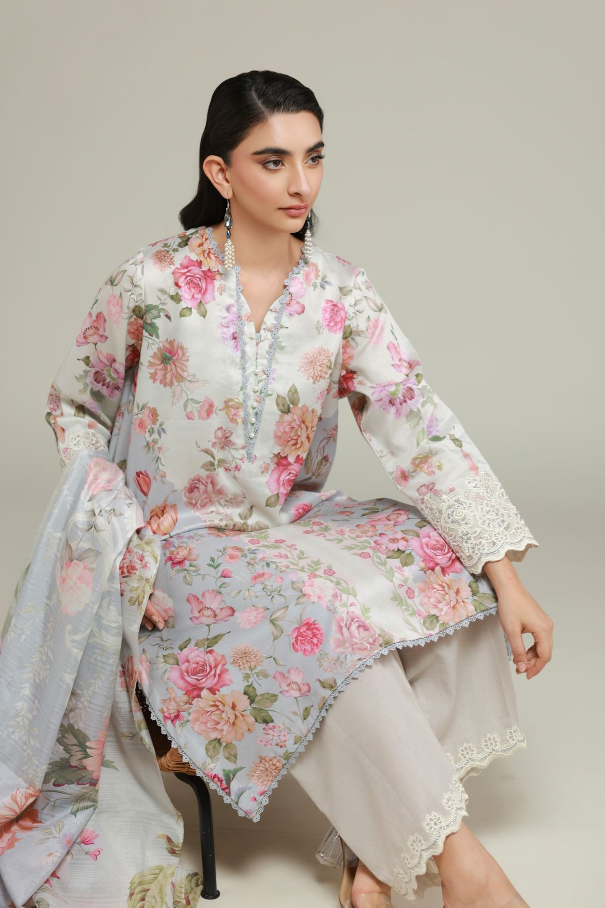 Printed Satin Tailored 3 Piece - T-A33-26-106FC-VG