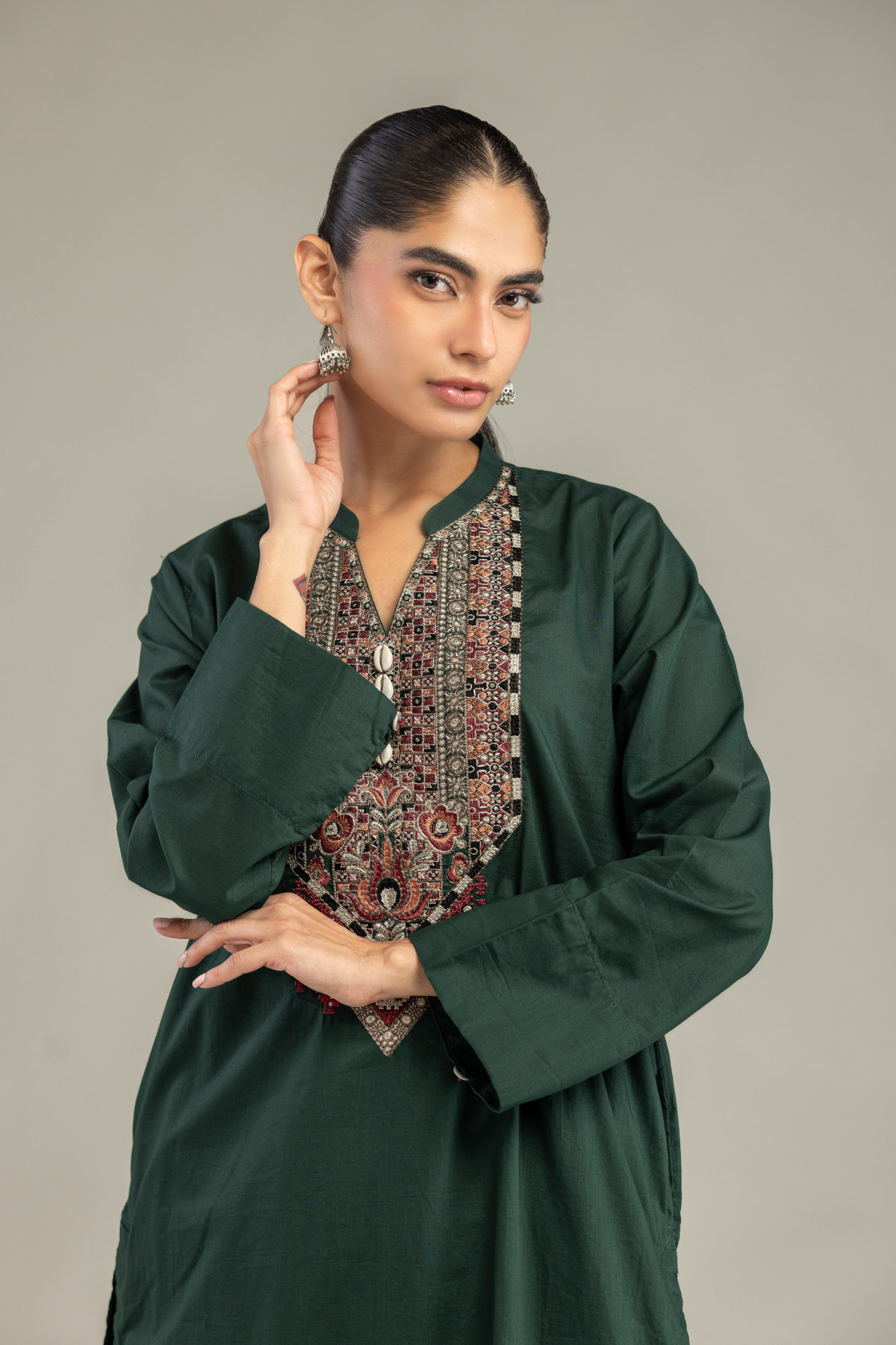 Embroidered Cambric Green Cambric Kurta - 1-26-102-A-F-VG