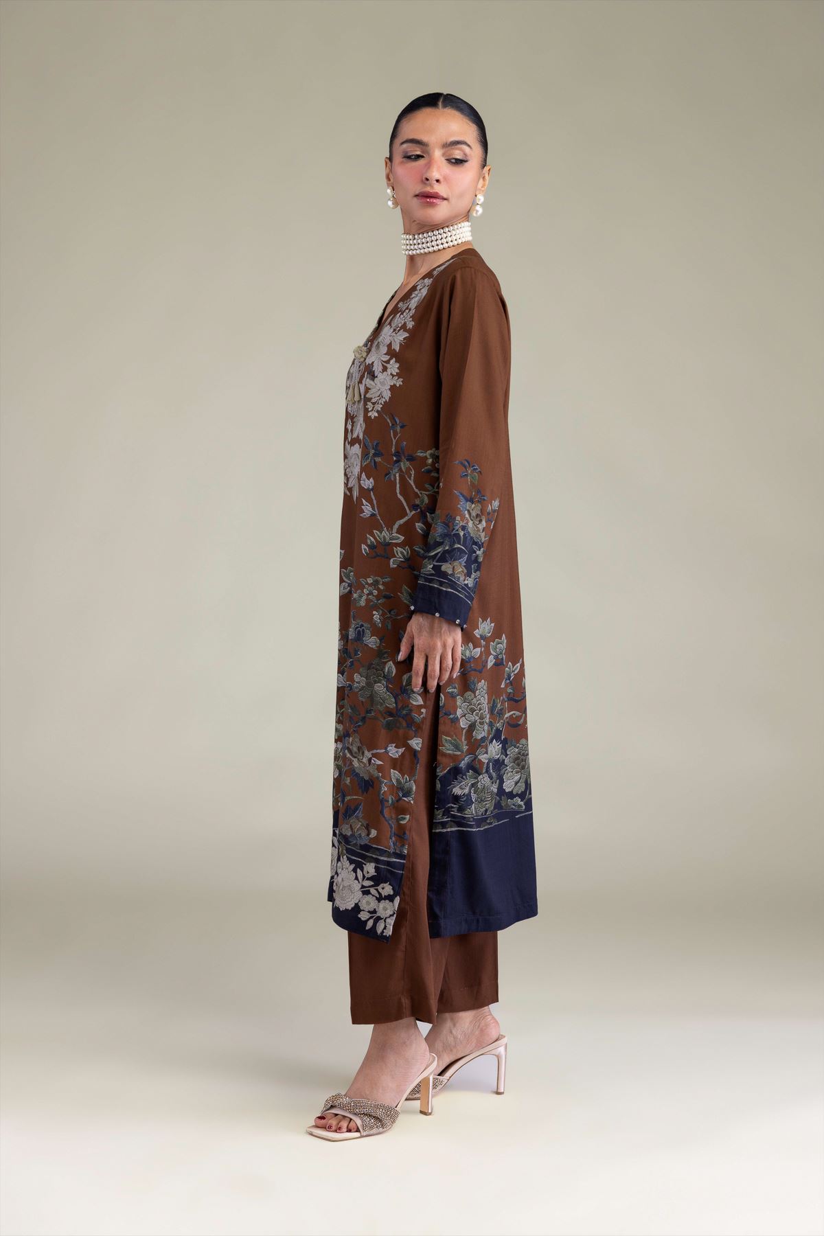 Embroidered Raw Silk Brown Solid Pants - 2-26-206-A-E1-VG