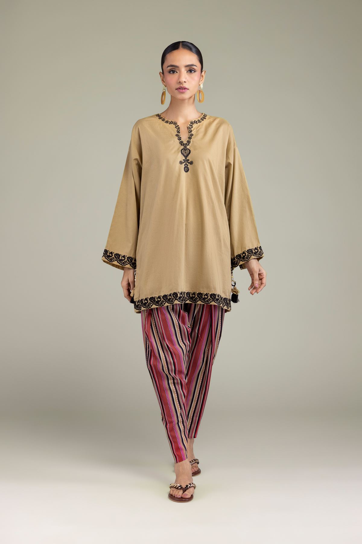 Embroidered Cambric Beige Cambric Kurta - 1-26-206-A-F1-VG