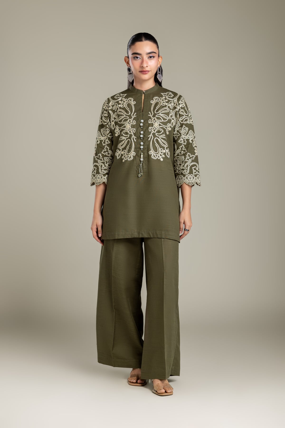 Embroidered Light Khaddar Pants - 1-26-436-B-E1-VG