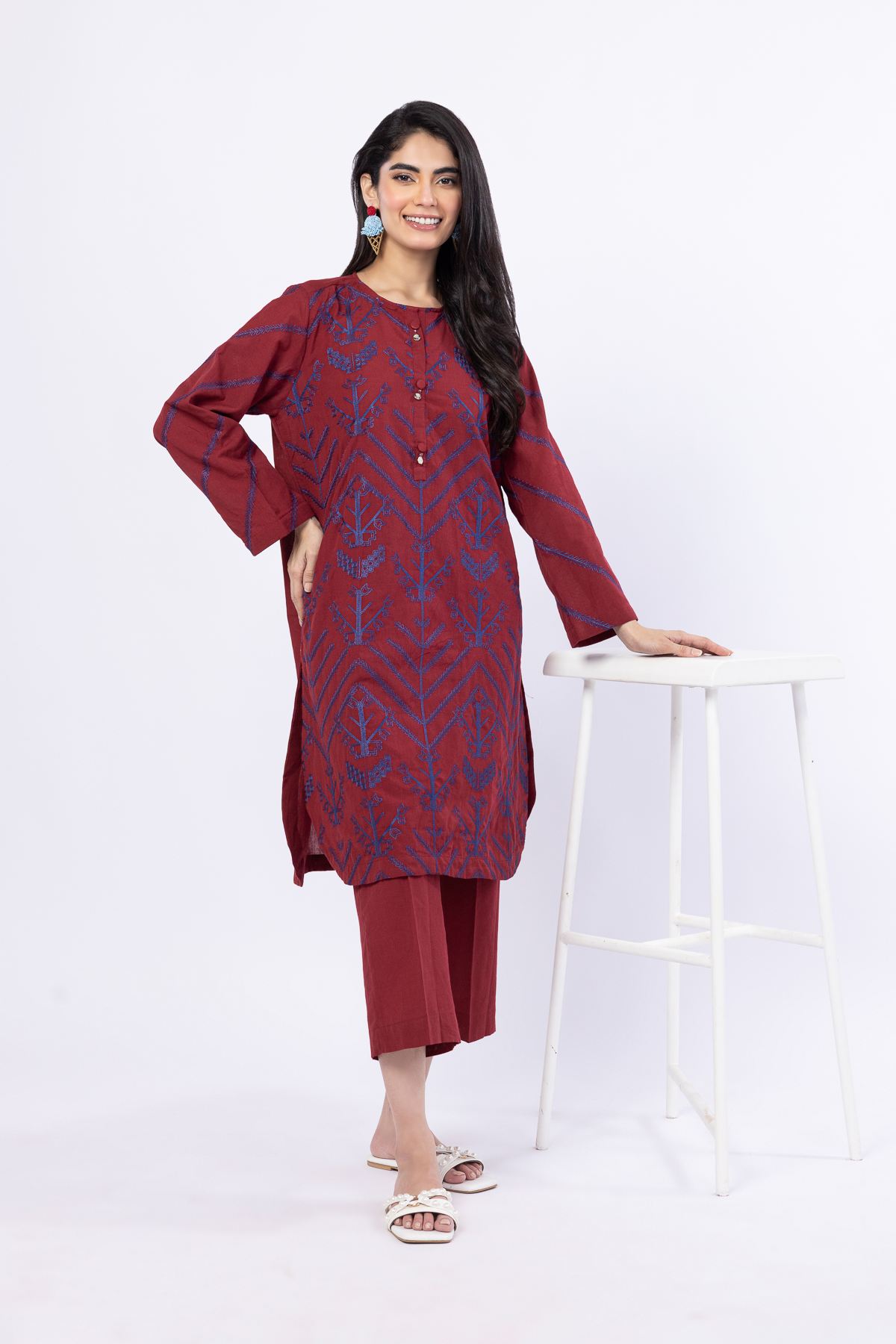 Embroidered Handwoven Cotton Kurta - 25-08K3-07TA-VG