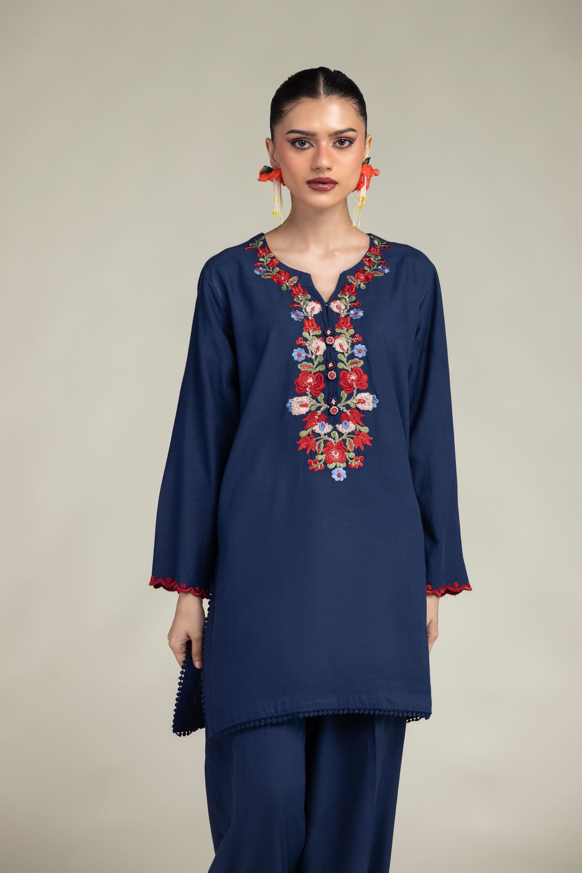 Embroidered Raw Silk Silk Navy Kurta - 1-26-245-A-J1-VG