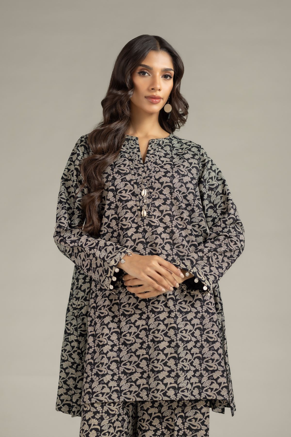 Printed Textured Cotton Kurta - 25-10-12E6-07TB-VG