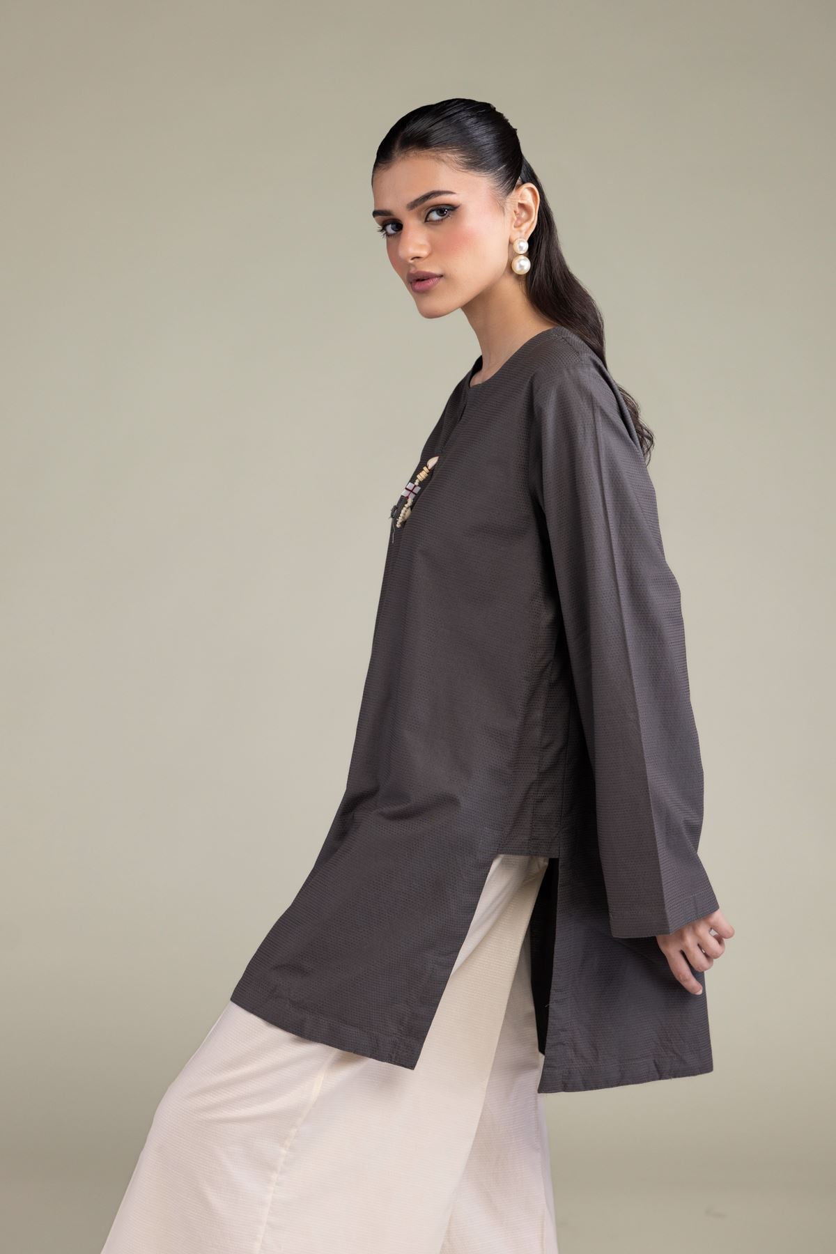 Dyed Textured Cotton Viscose Short Solid Kurta - T-A11-26-114FF1-VG