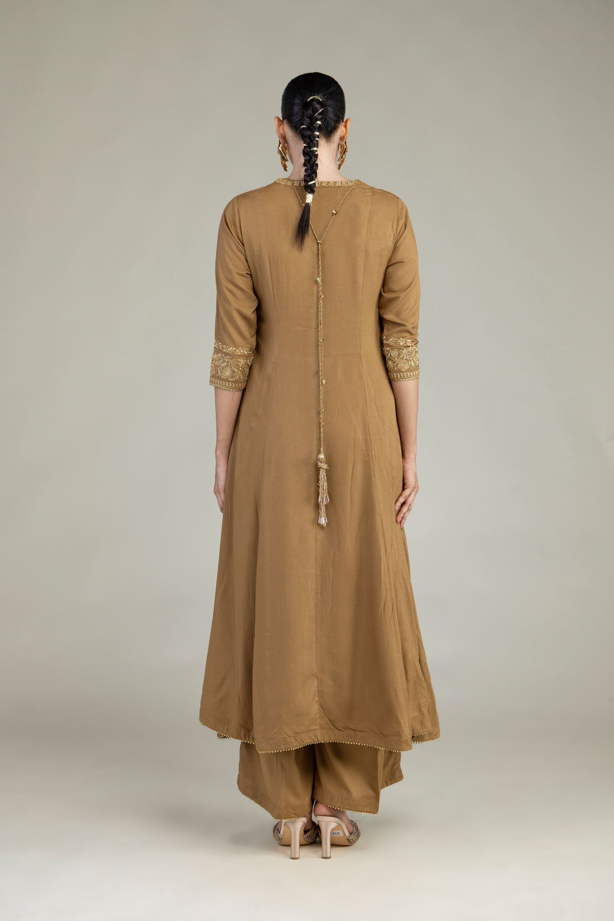 Embroidered Raw Silk V-Neck Silk Kurta - 2-26-203-A-F1-VG