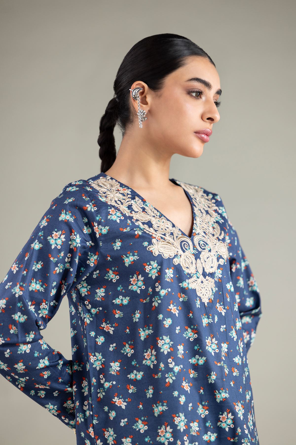 Embroidered Cotton Viscose Kurta - 1-26-113-A-B-VG