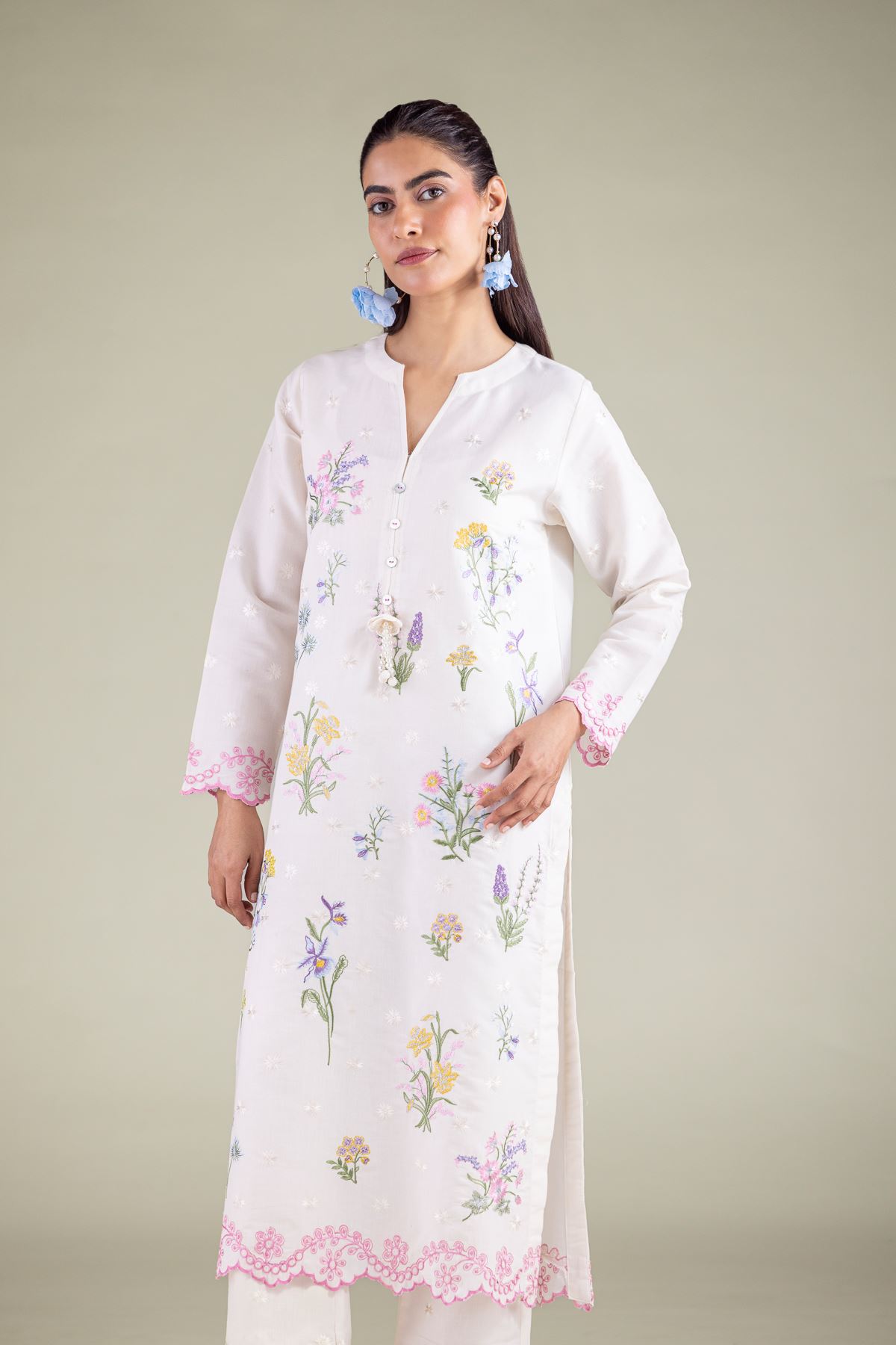 Embroidered Mesuri Floral Embroidered Kurta - 25-00-X2-08TB-VG