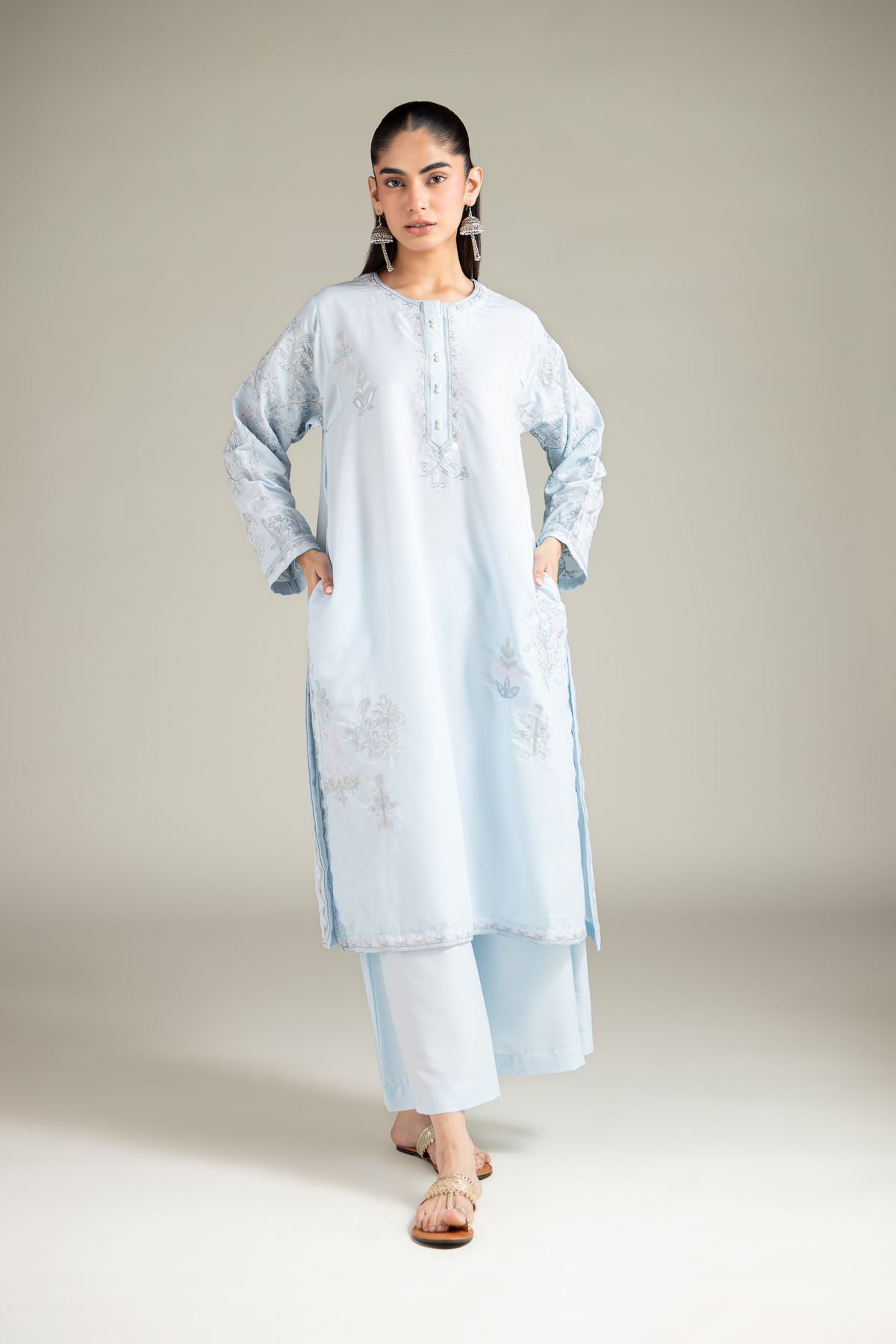Embroidered Blended Cambric Kurta - 1-26-103-A-B-VG