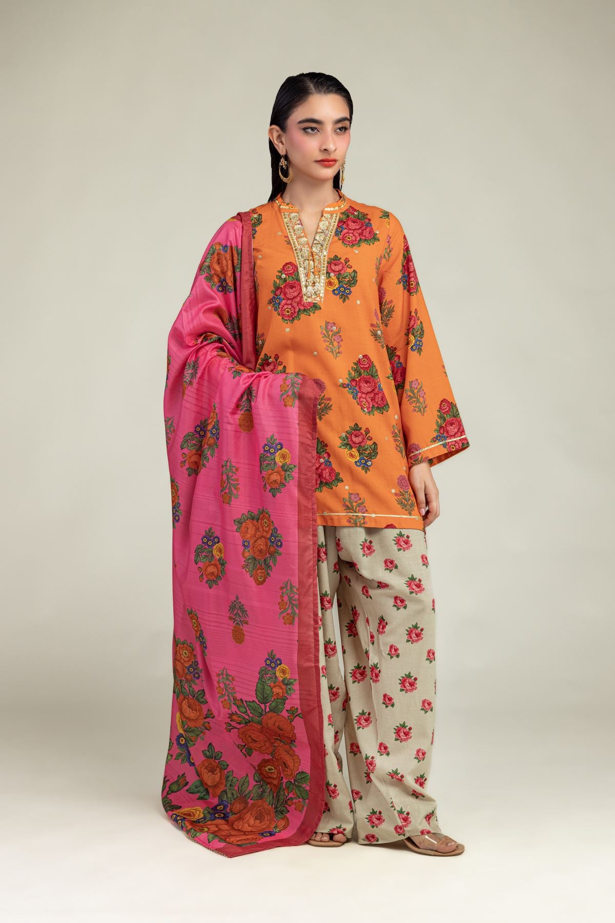 Embroidered Raw Silk Floral Silk Shalwar - 2-26-201-A-B-VG