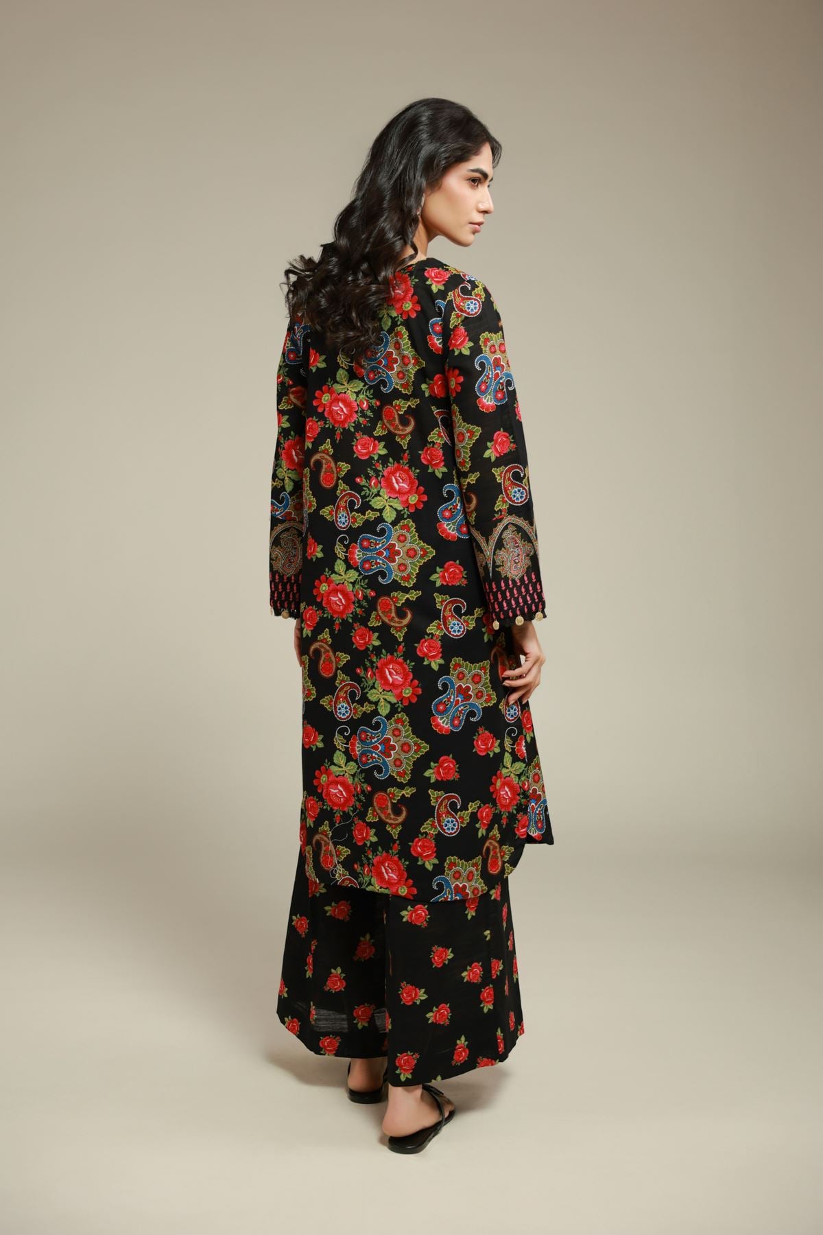 Printed Textured Cotton Floral Longline Kurta - 1-26-125-A-D-VG