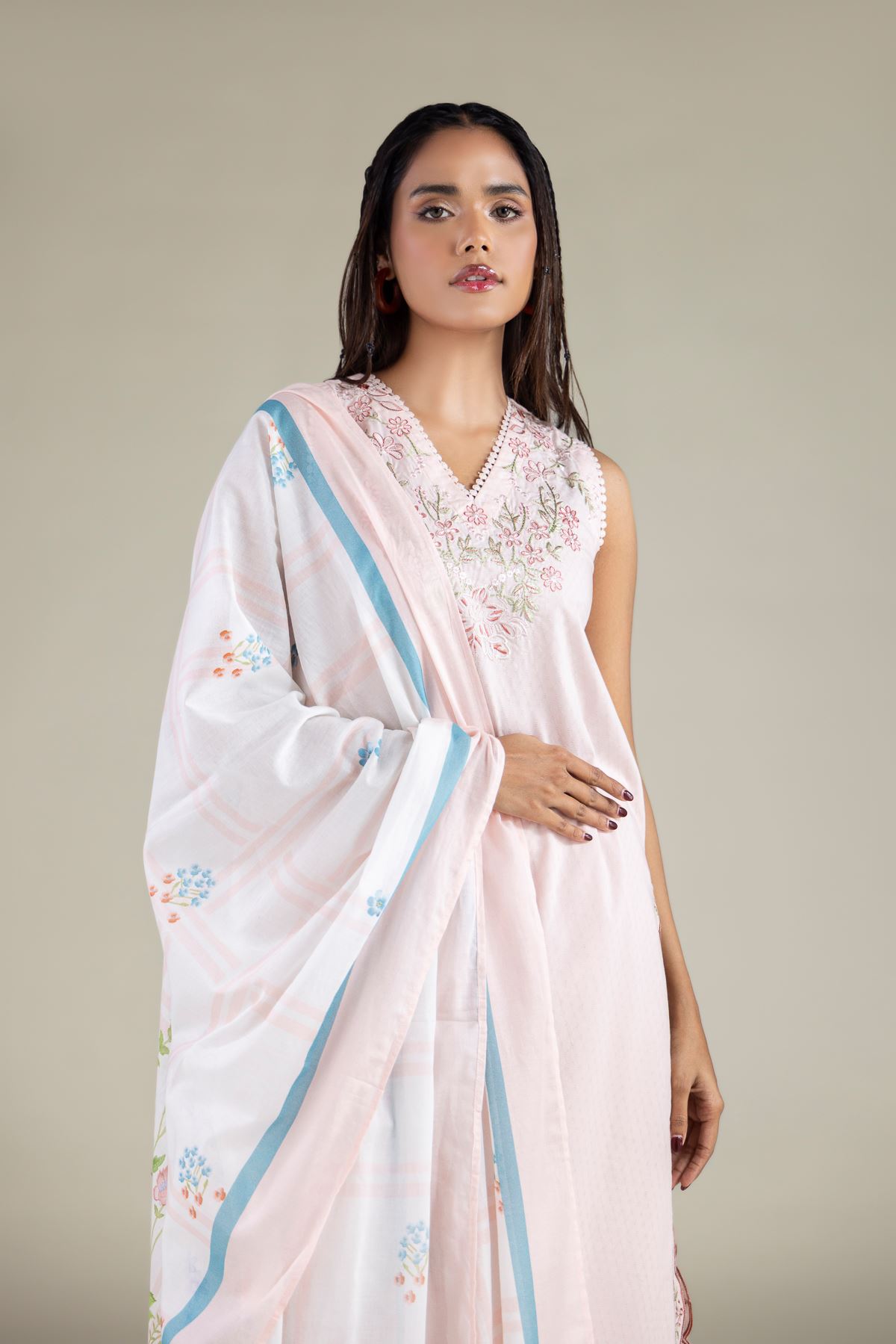 Embroidered Lawn Floral Dupatta - 1-26-114-A-F-VG
