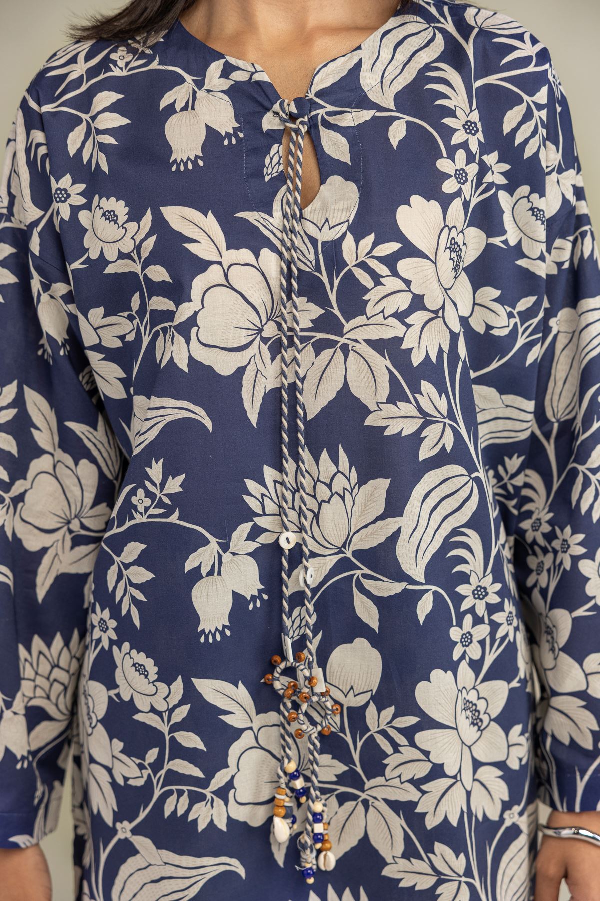 Printed Cambric Floral Navy Kurta - 2-26-308-A-G1-VG