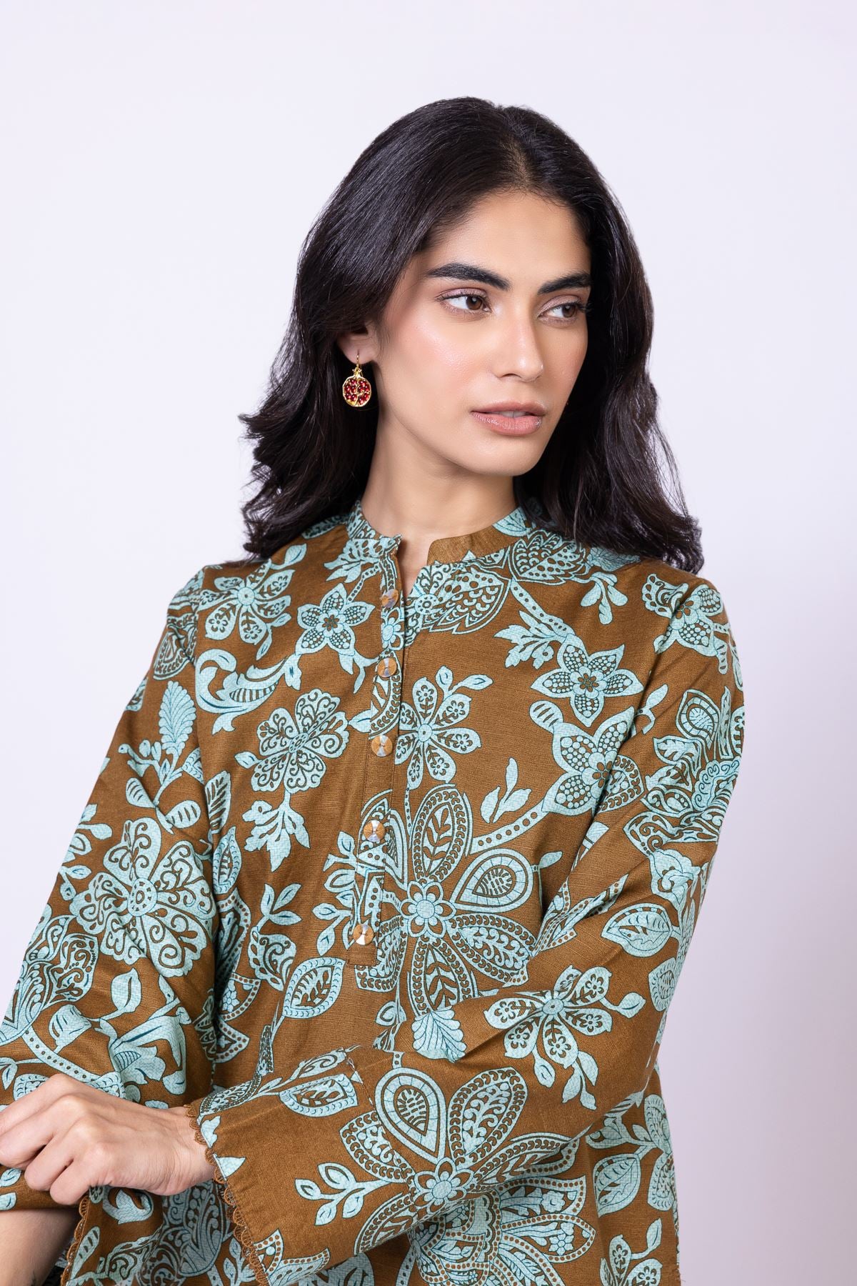 Printed Khaddar Kurta - 25-10-11E6-07TA-VG