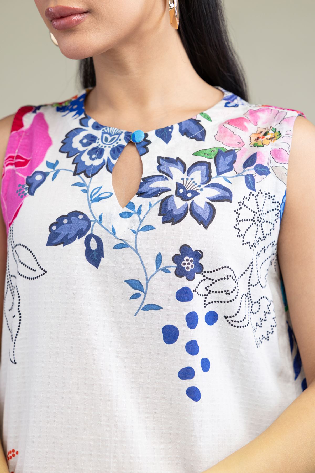Printed Cotton Dobby Floral Sleeveless Kurta - 1-26-247-A-J1-VG