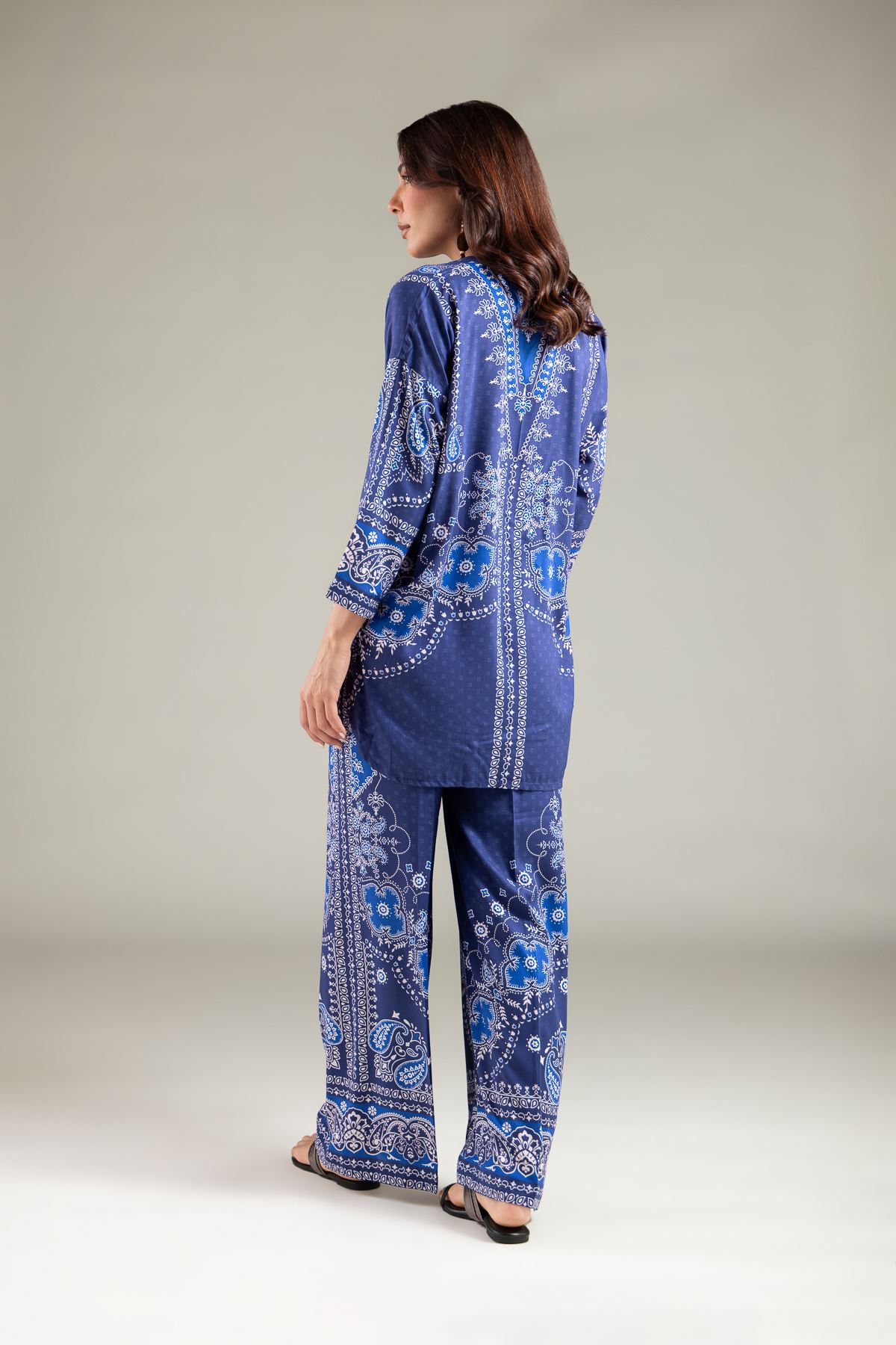 Printed Viscose Paisley Band-Collar Kurta - 25-00-X2-05TA-VG