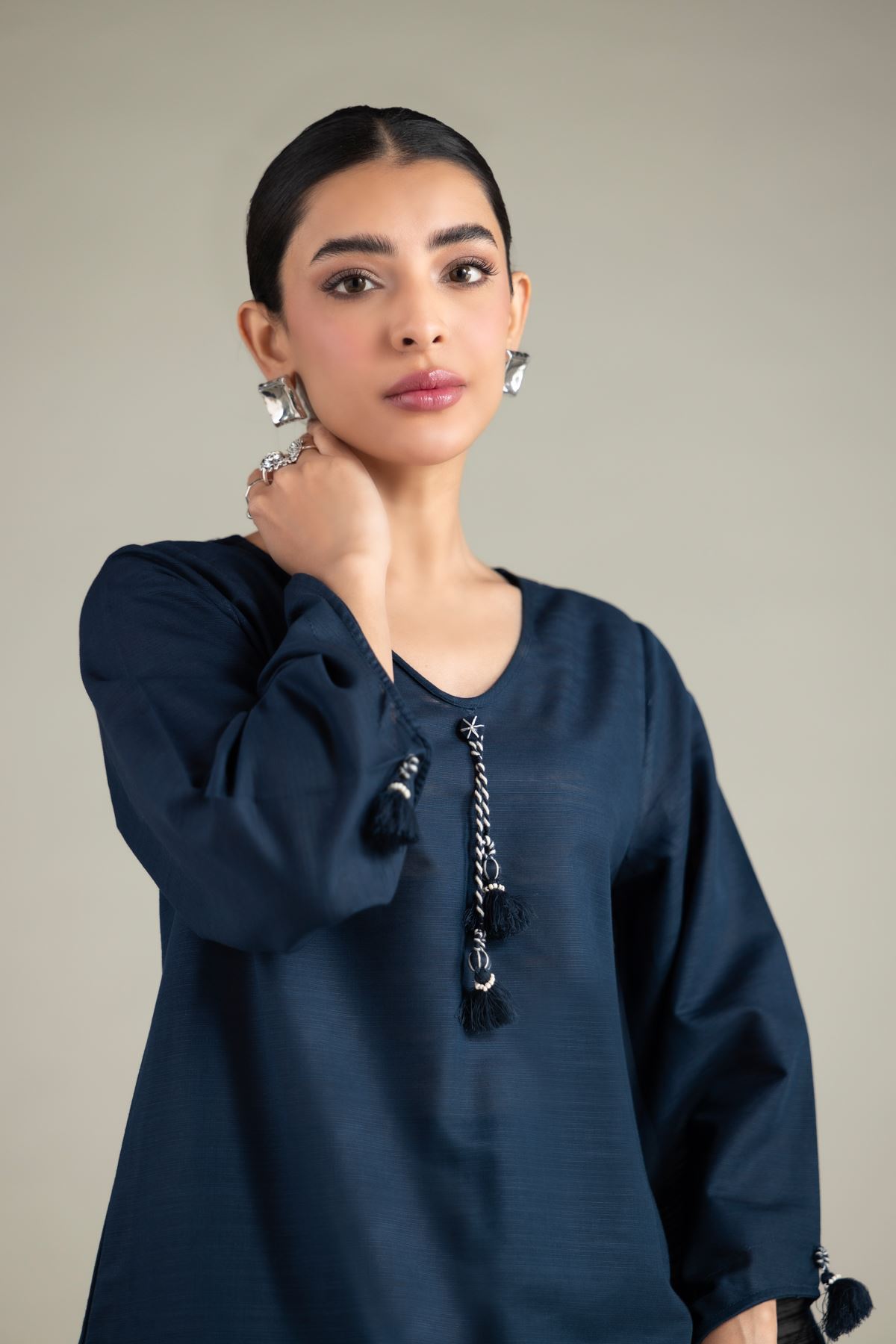Dyed Textured Cotton Short Solid Kurta - 1-26-129-A-B-VG