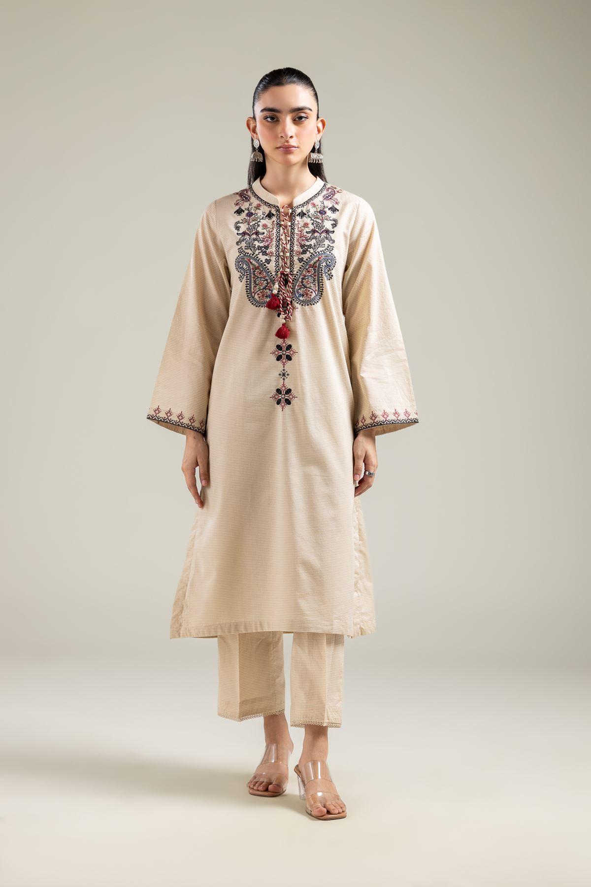 Embroidered Mesuri Floral Beige Kurta - 1-26-142-A-E-VG