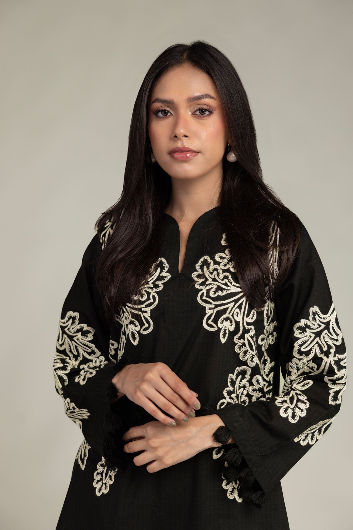 Embroidered Cotton Dobby Black Cotton Kurta - 2-26-210-A-C1-VG
