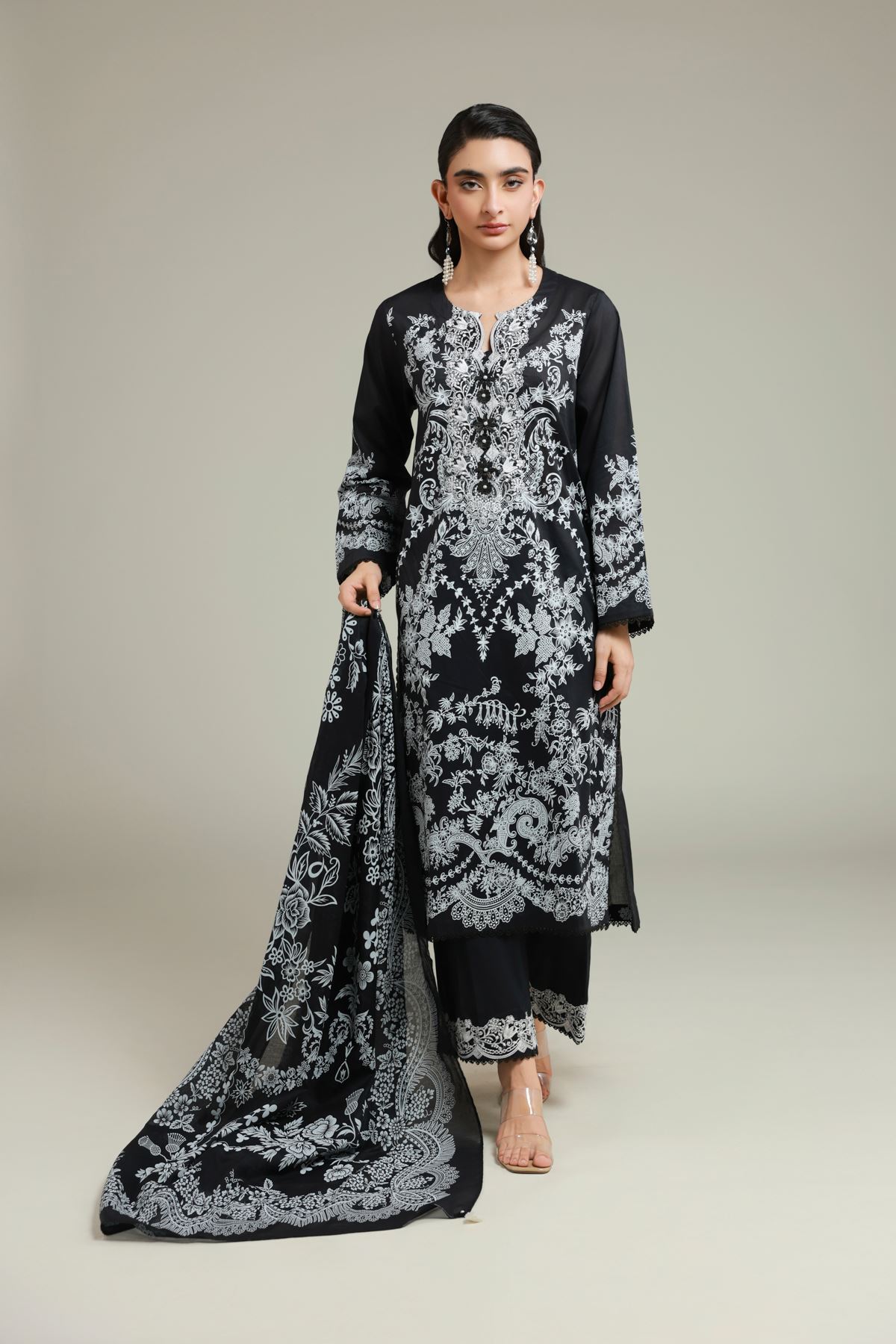 Embroidered Lawn Fabrics 3 Piece - 1001940094