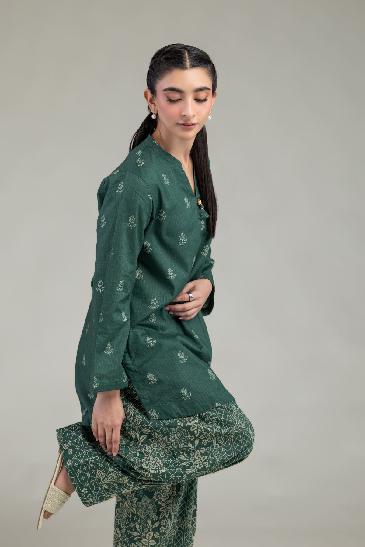 Printed Cotton Dobby Green Cotton Kurta - 1-26-240-A-J1-VG