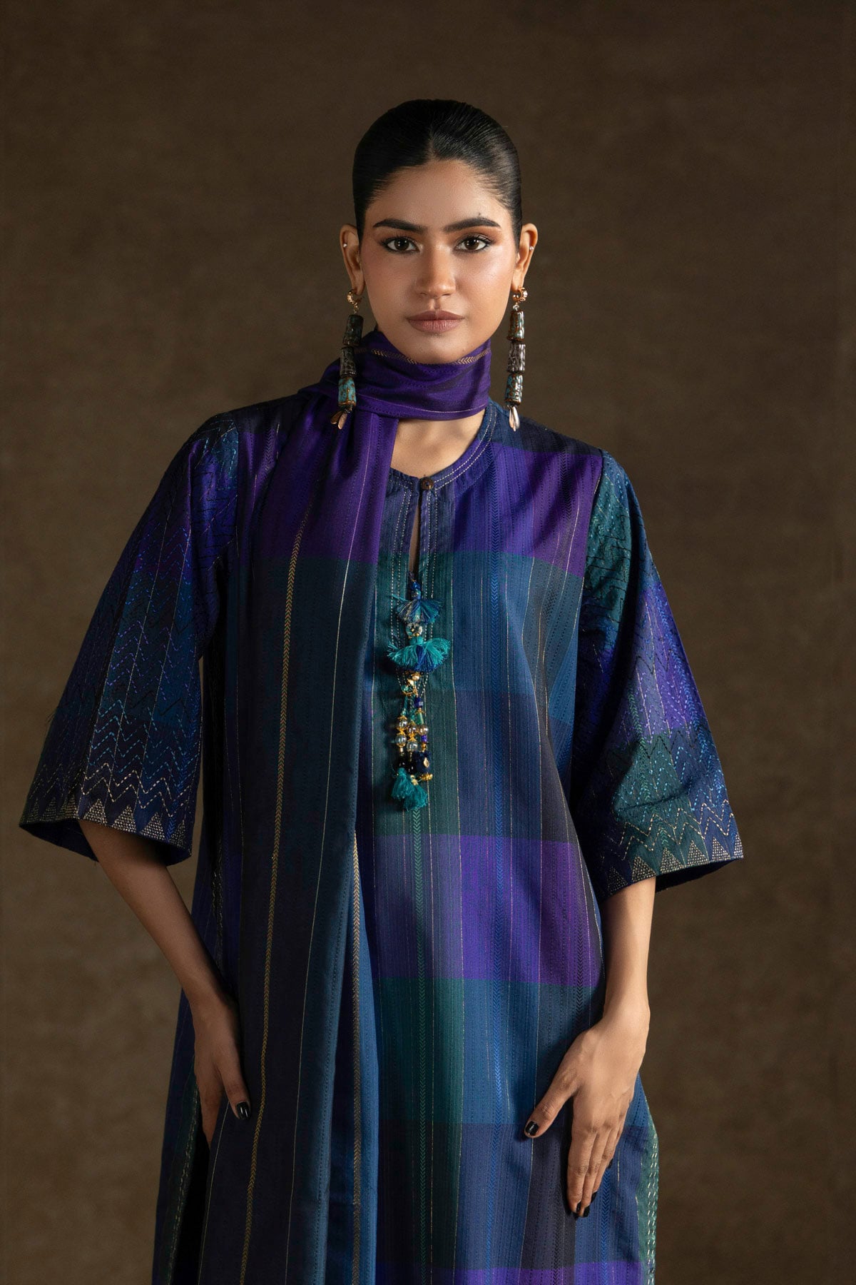 Yarn Dyed Handwoven Dupatta - 2-26-308-A-G1-VG
