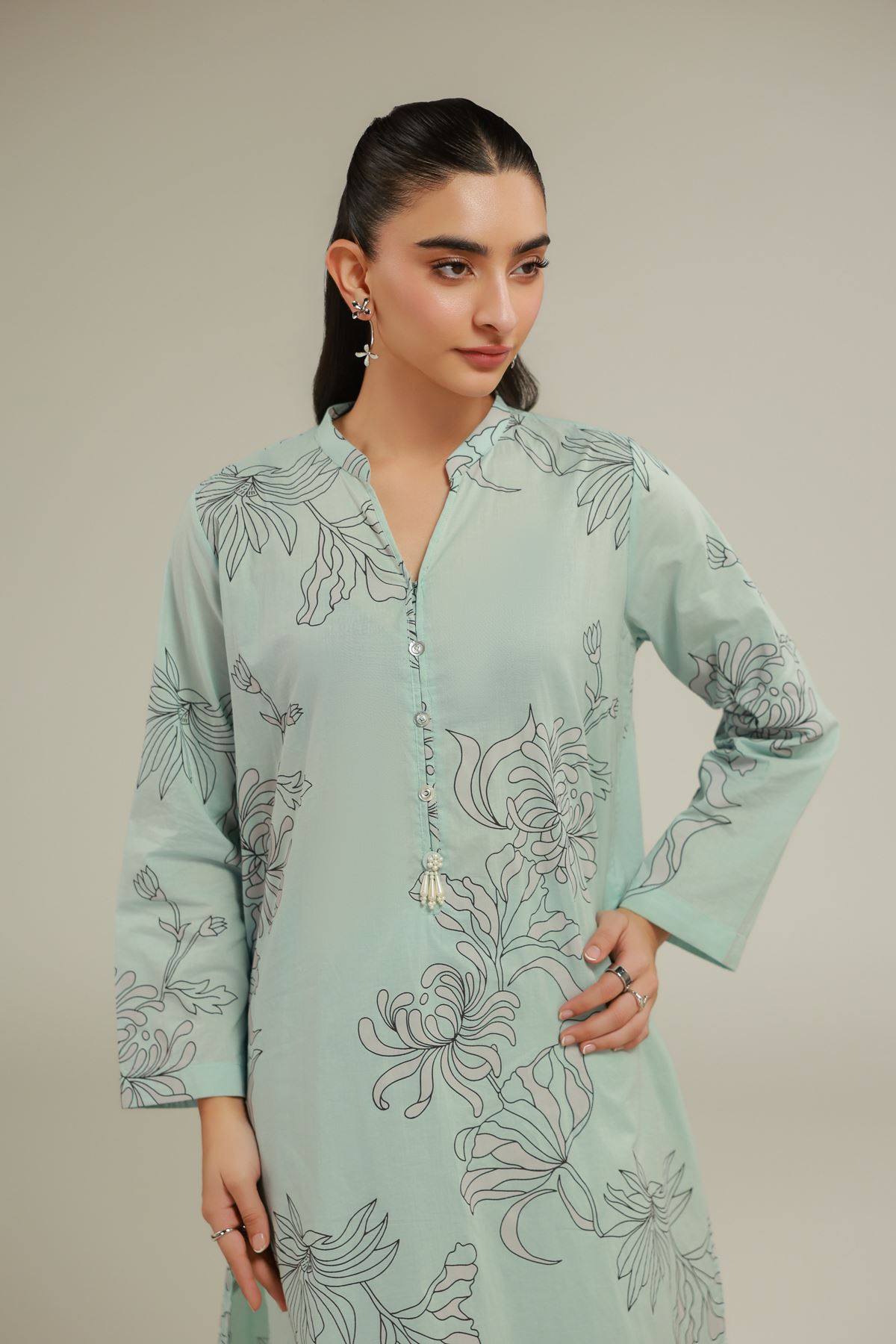 Cambric Floral Mint Kurta - 1-26-128-A-A-VG