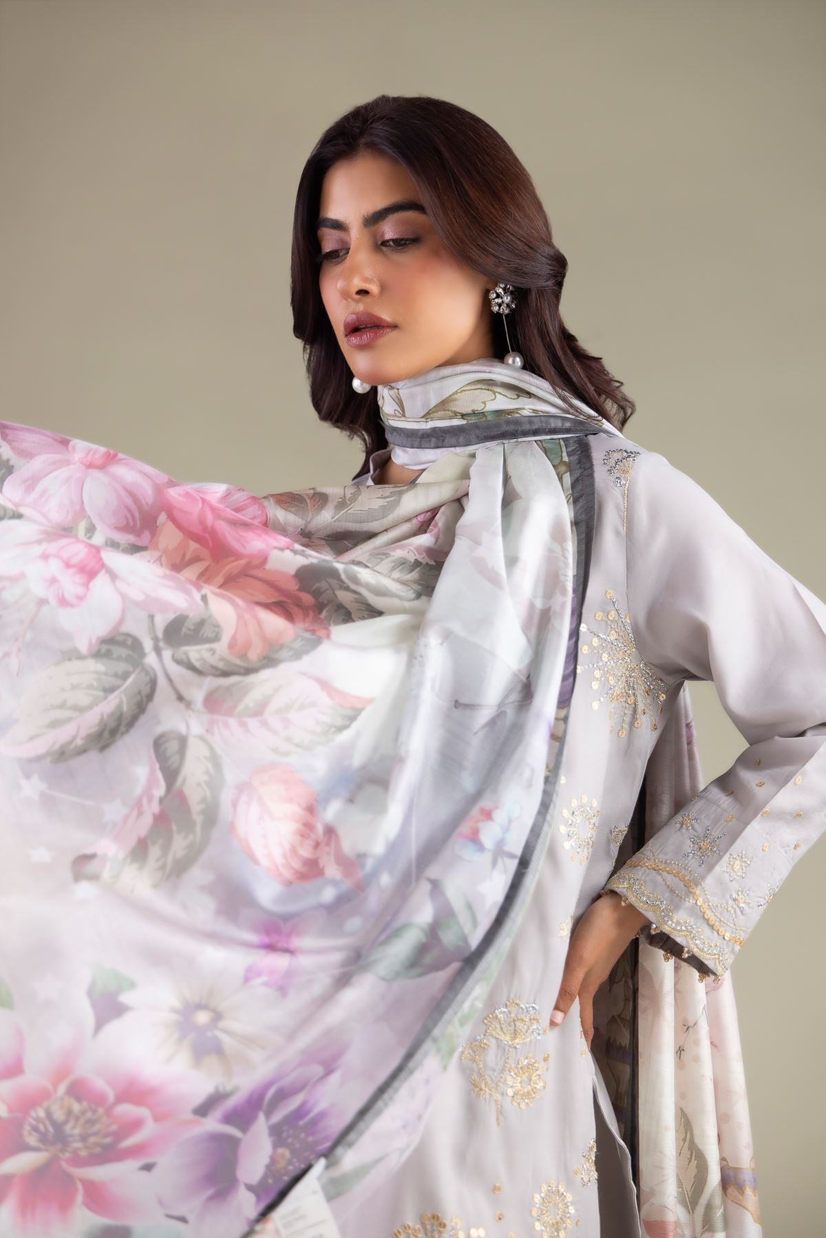 Embroidered Polyester Silk Floral Draped Dupatta - 2-26-101-A-D-VG