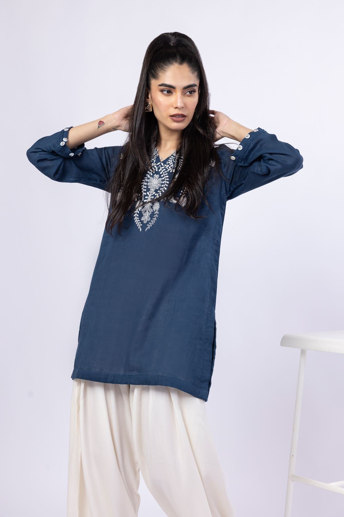 Embroidered Double Layer Plain Kurta - 25-09-9S3-07TB-VG