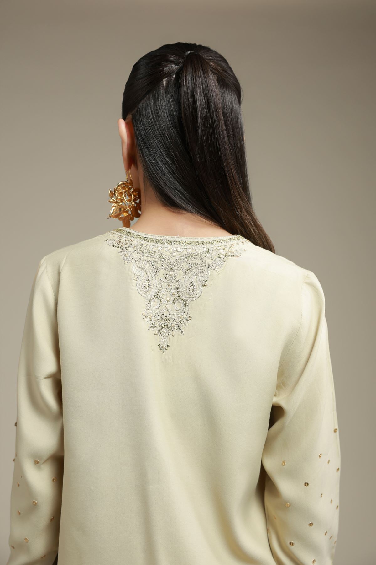 Embroidered Raw Silk 2 Piece Co-ord Set | Top and Bottom - A33-26-106FC-VG